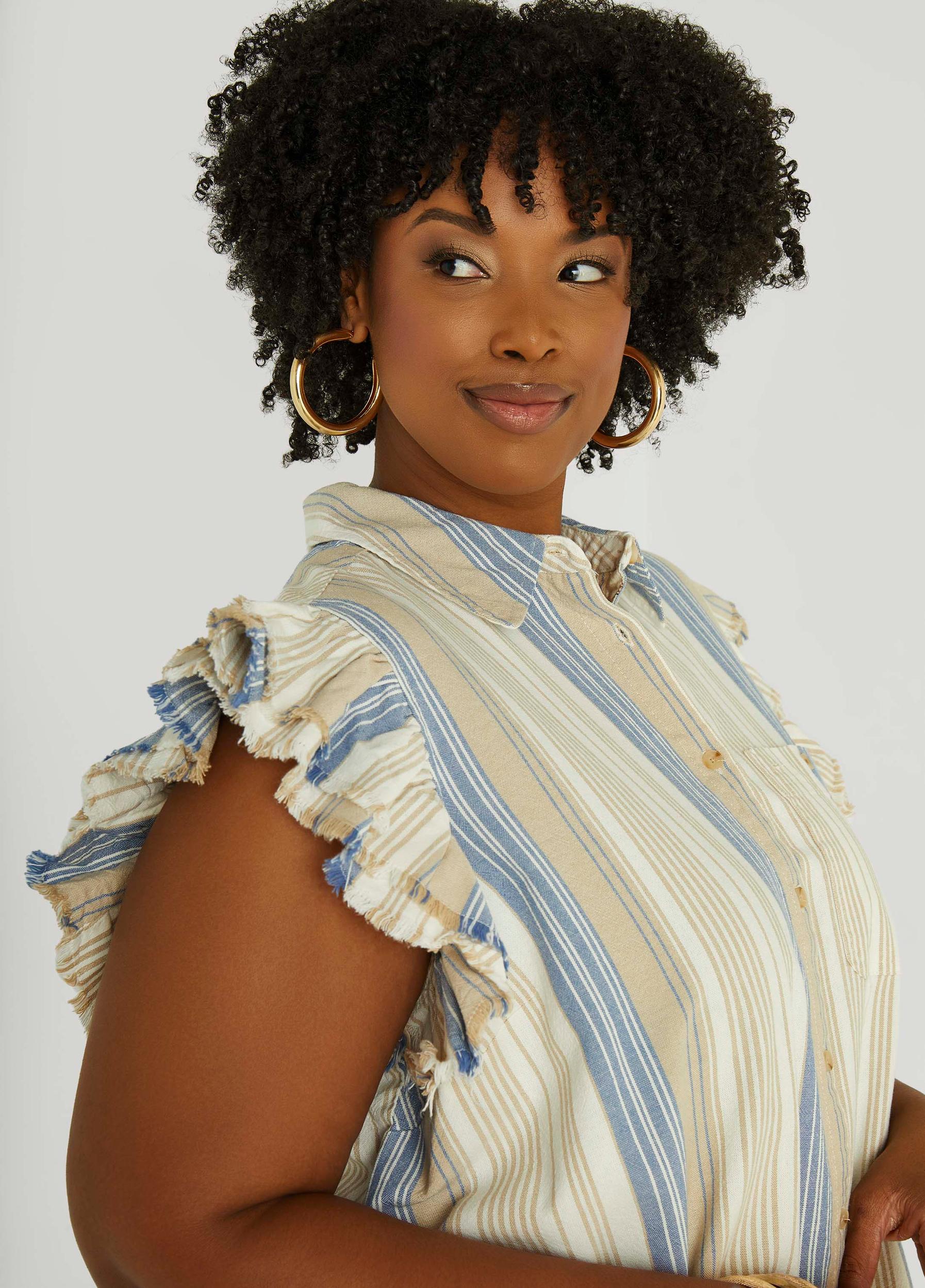 Striped Flutter Sleeve Blouse Product Image