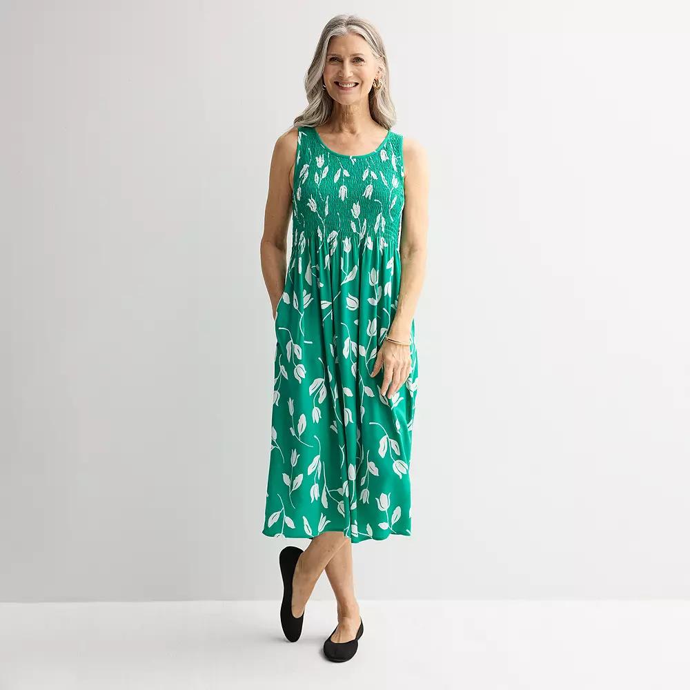 Women's Croft & Barrow® Smocked Midi Dress, Size: Large, Green Floral Silo Product Image