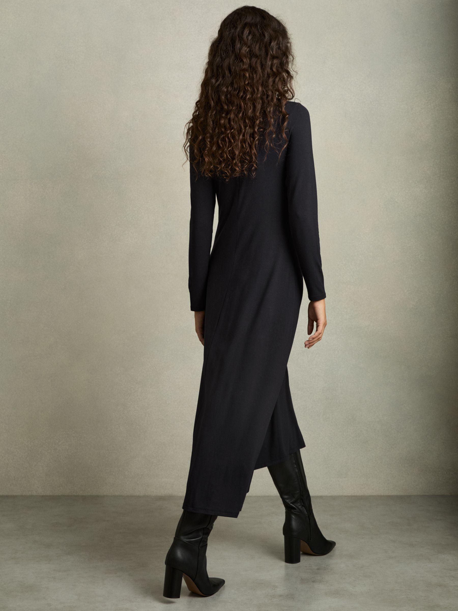 Jersey Draped Midi Dress in Navy Product Image
