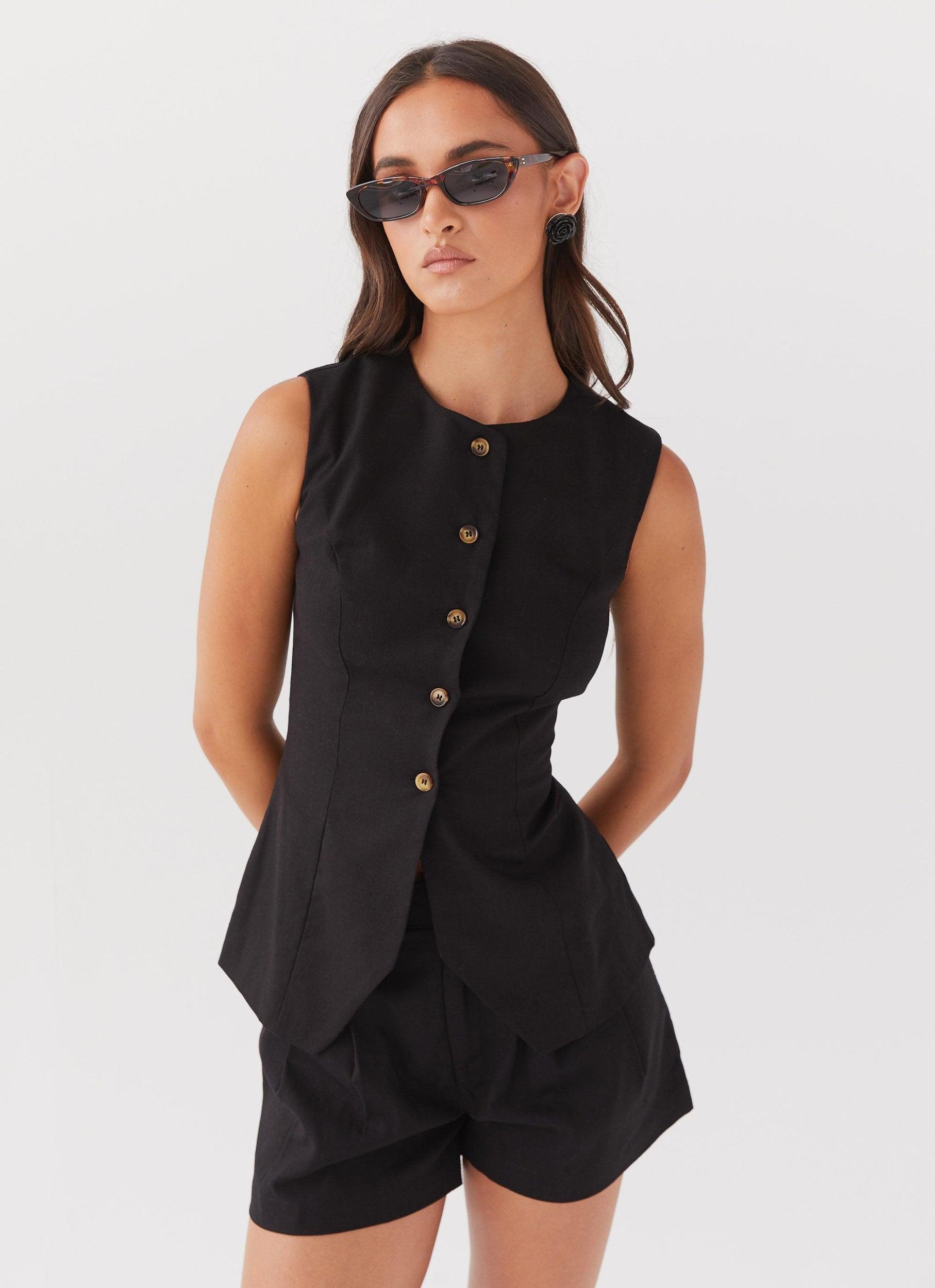 Born For Bordeaux Linen Shorts - Black Product Image