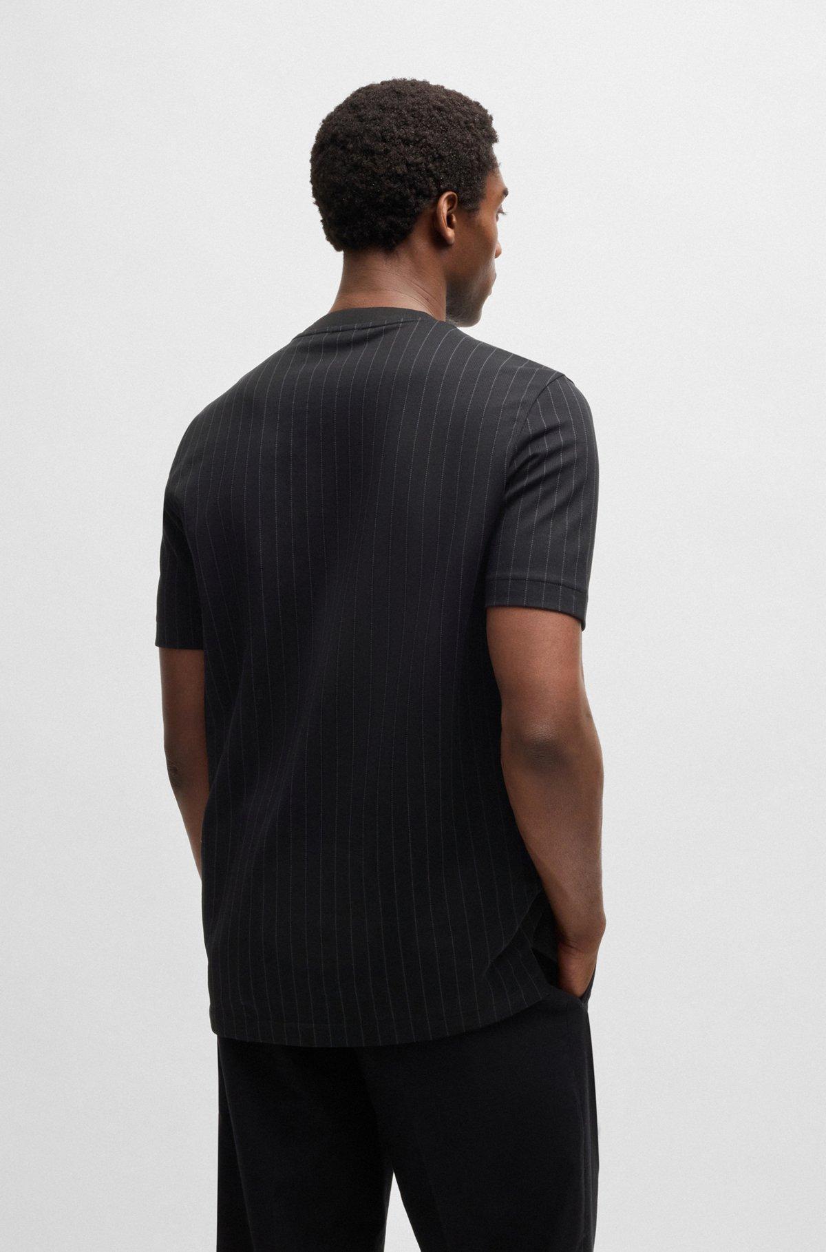 BOSS - Mercerized-cotton T-shirt with mixed stripes - Black Product Image