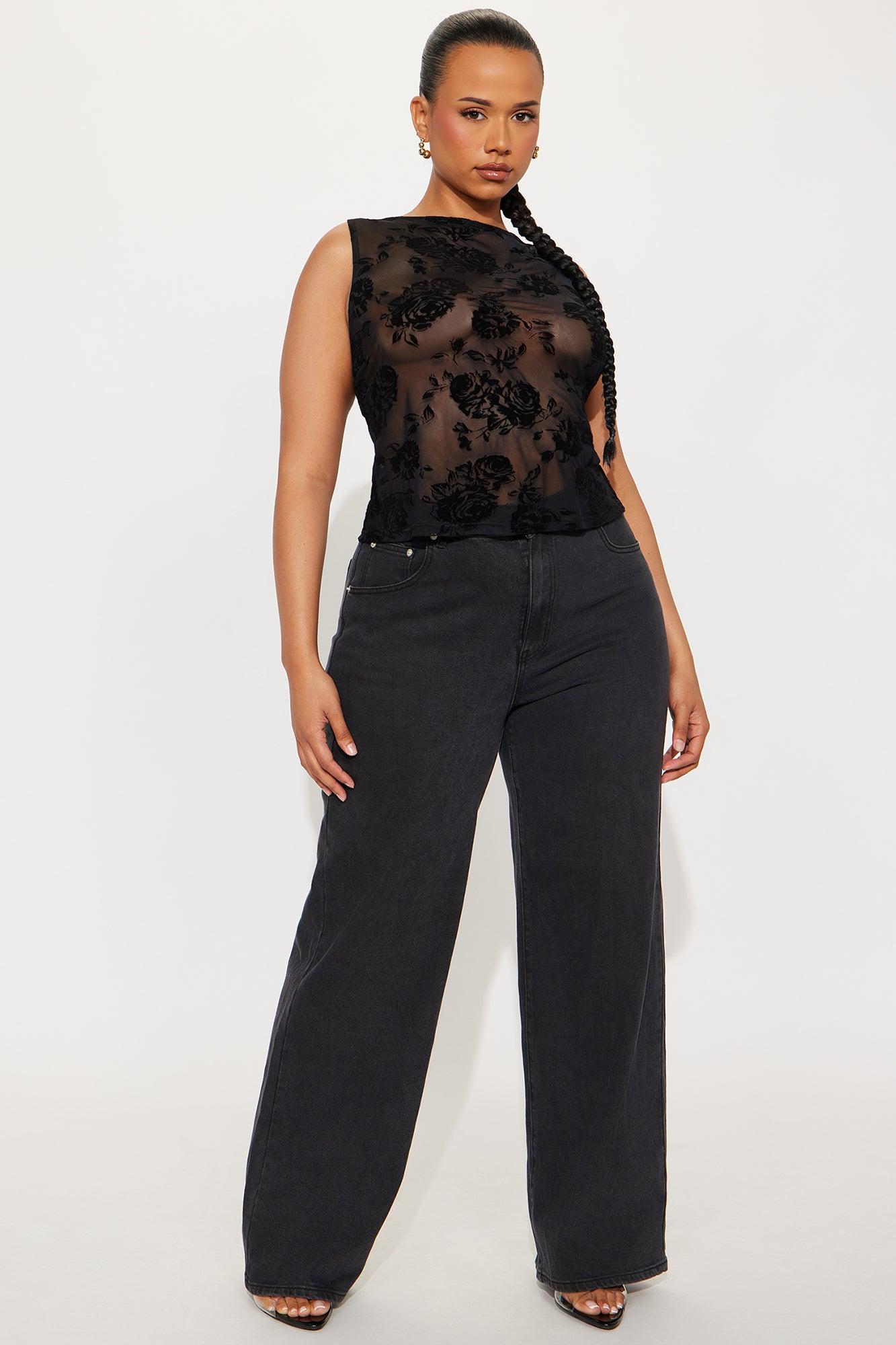 Lizette Boat Neck Mesh Top - Black Product Image