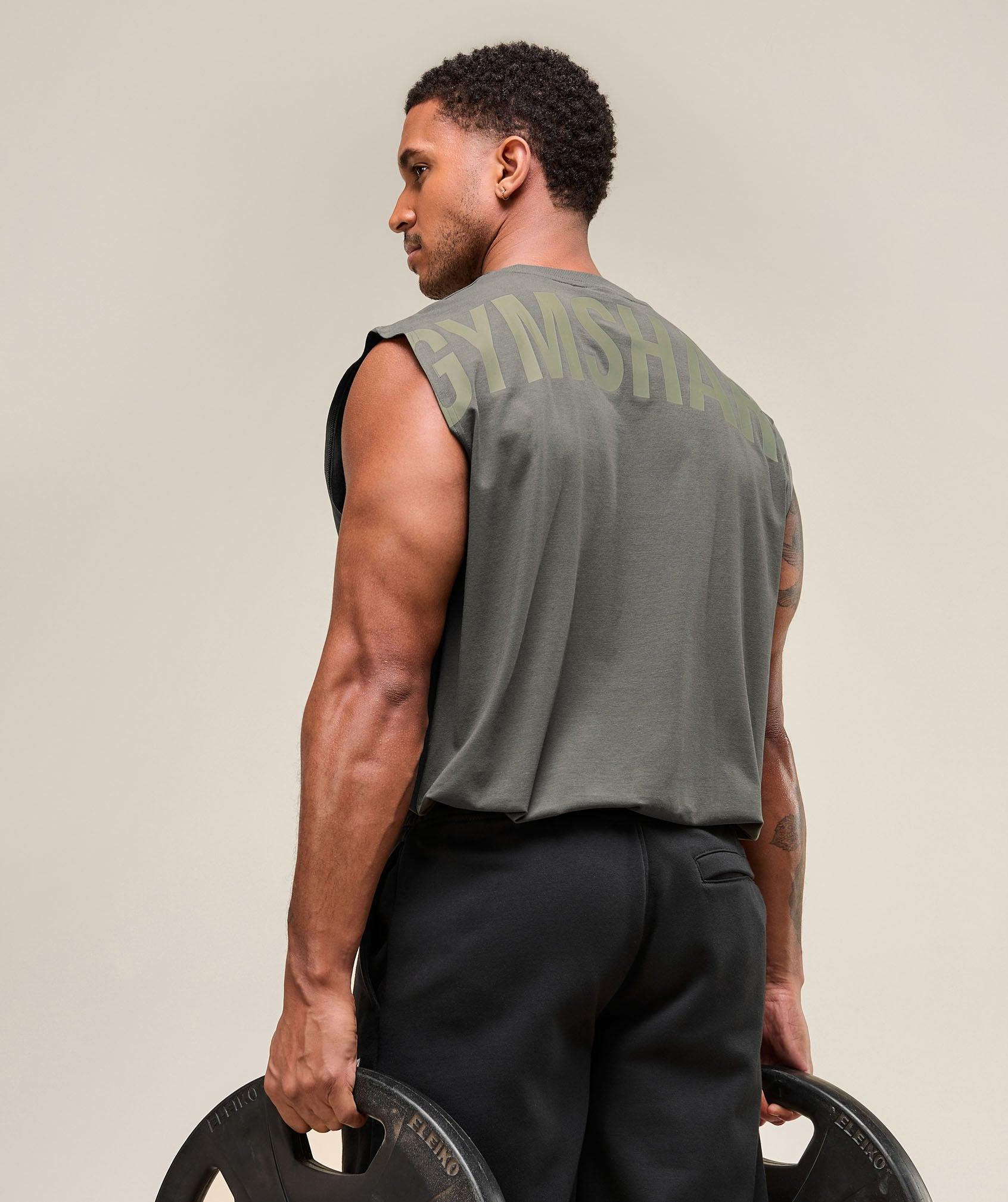 Gymshark Power Cut Off Tank - Strength Green Male Product Image