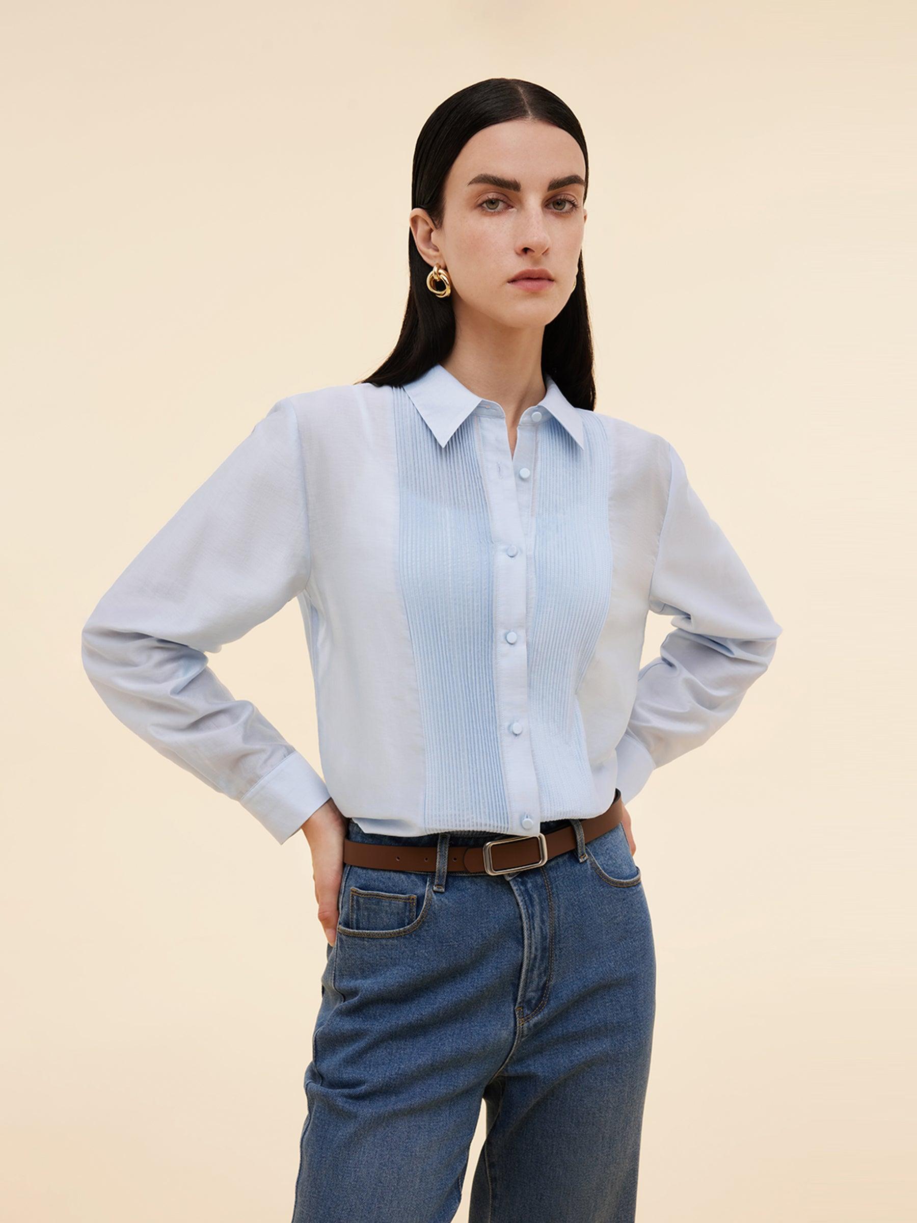 Tencel Blend Pleat Front Women Shirt Product Image