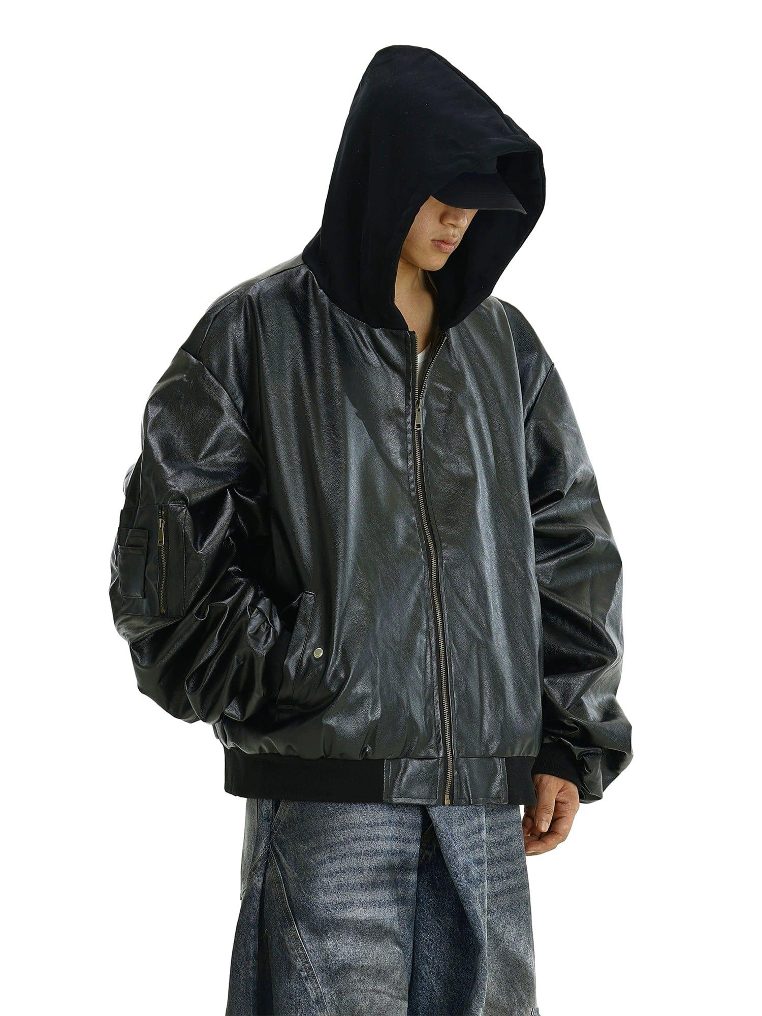 RT No. 11622 BLACK HOODED LEATHER JK Product Image