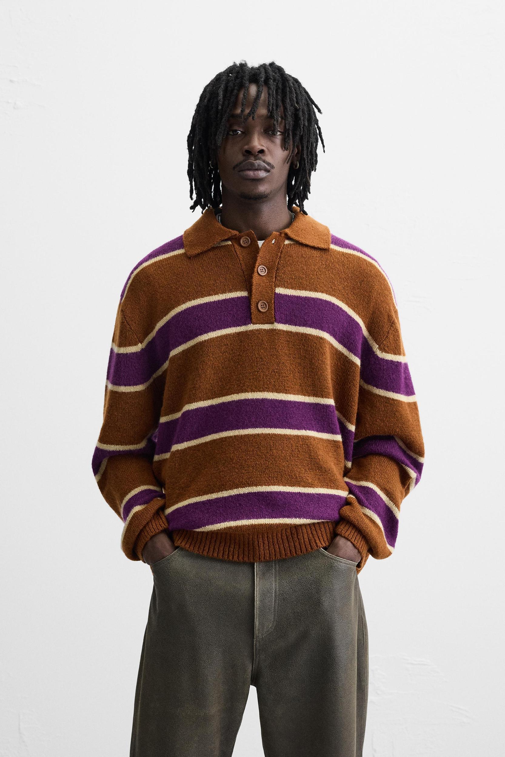 STRIPED KNIT POLO Product Image