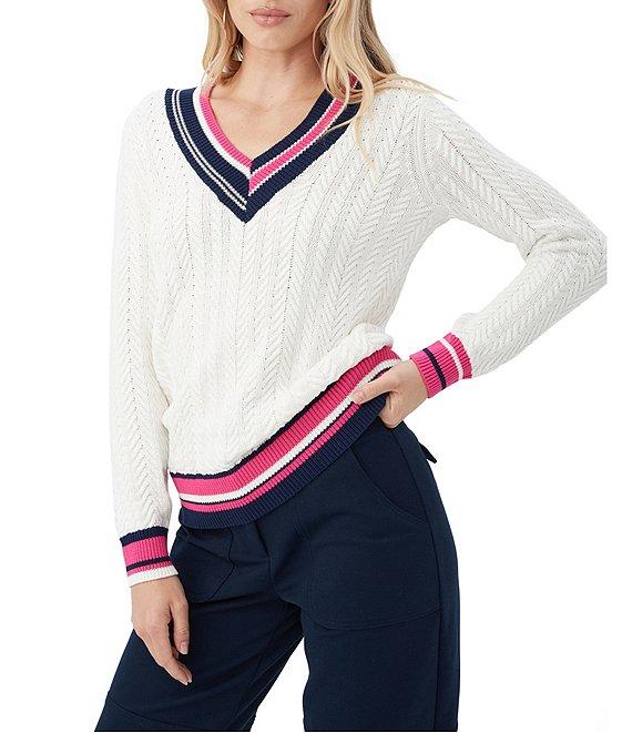 Trina Turk Seapointe V-Neck Long Sleeve Contrast Trim Sweater Product Image
