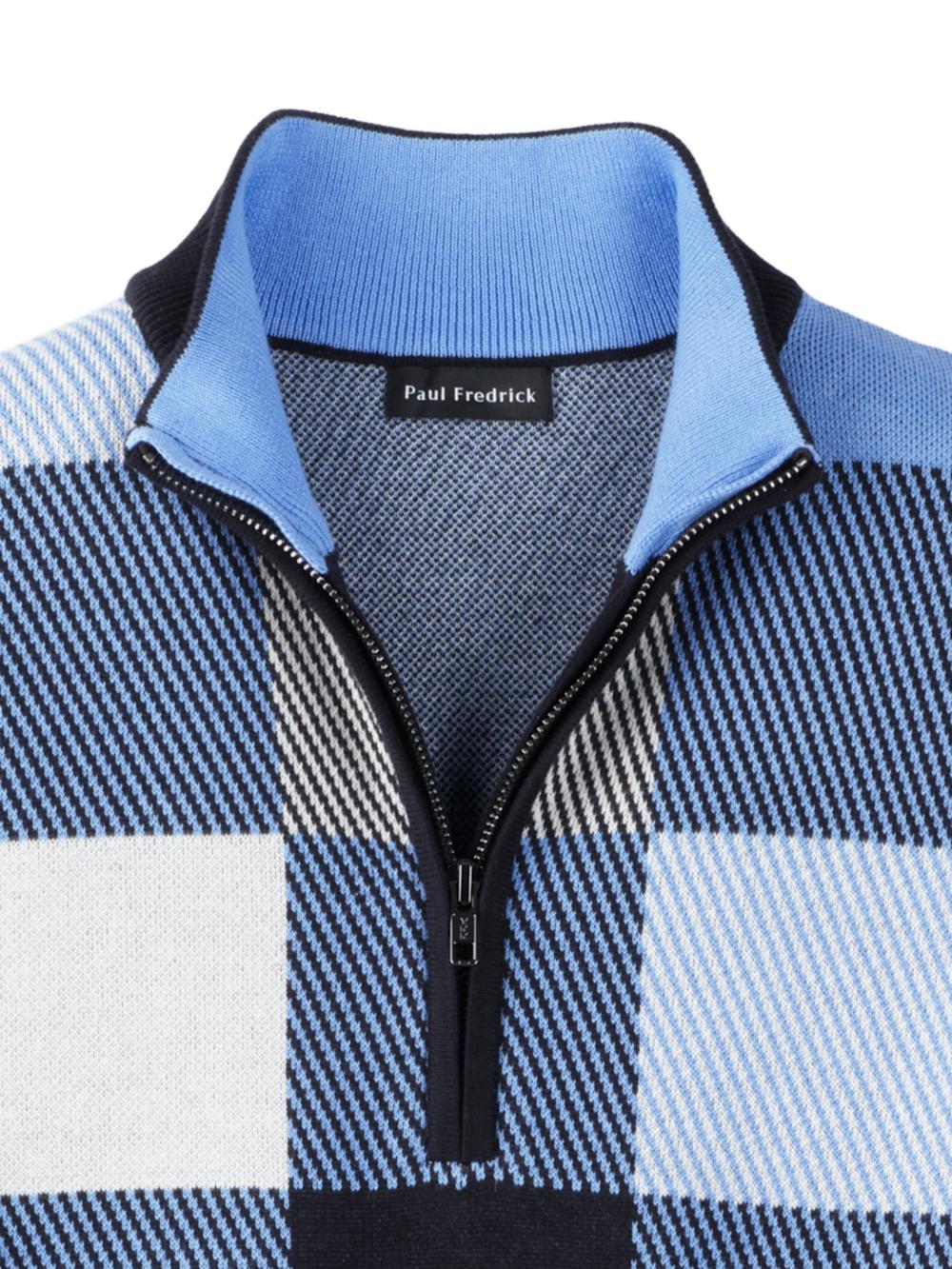 Cotton Quarter Zip Mock Neck Sweater - Blue Multi Product Image