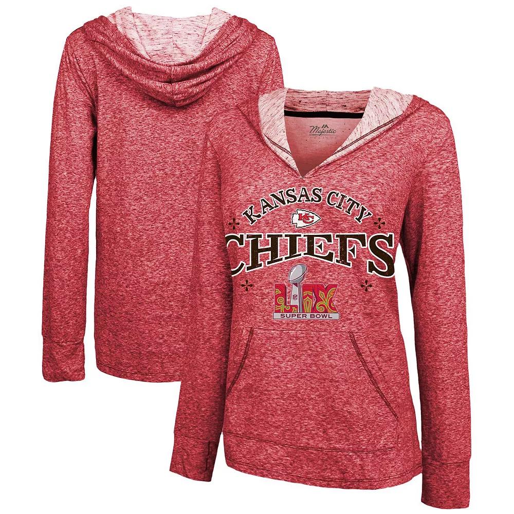 Women's Majestic Threads Red Kansas City Chiefs Super Bowl LIX Oversized Dunk Slub Pullover Hoodie, Size: Large Product Image