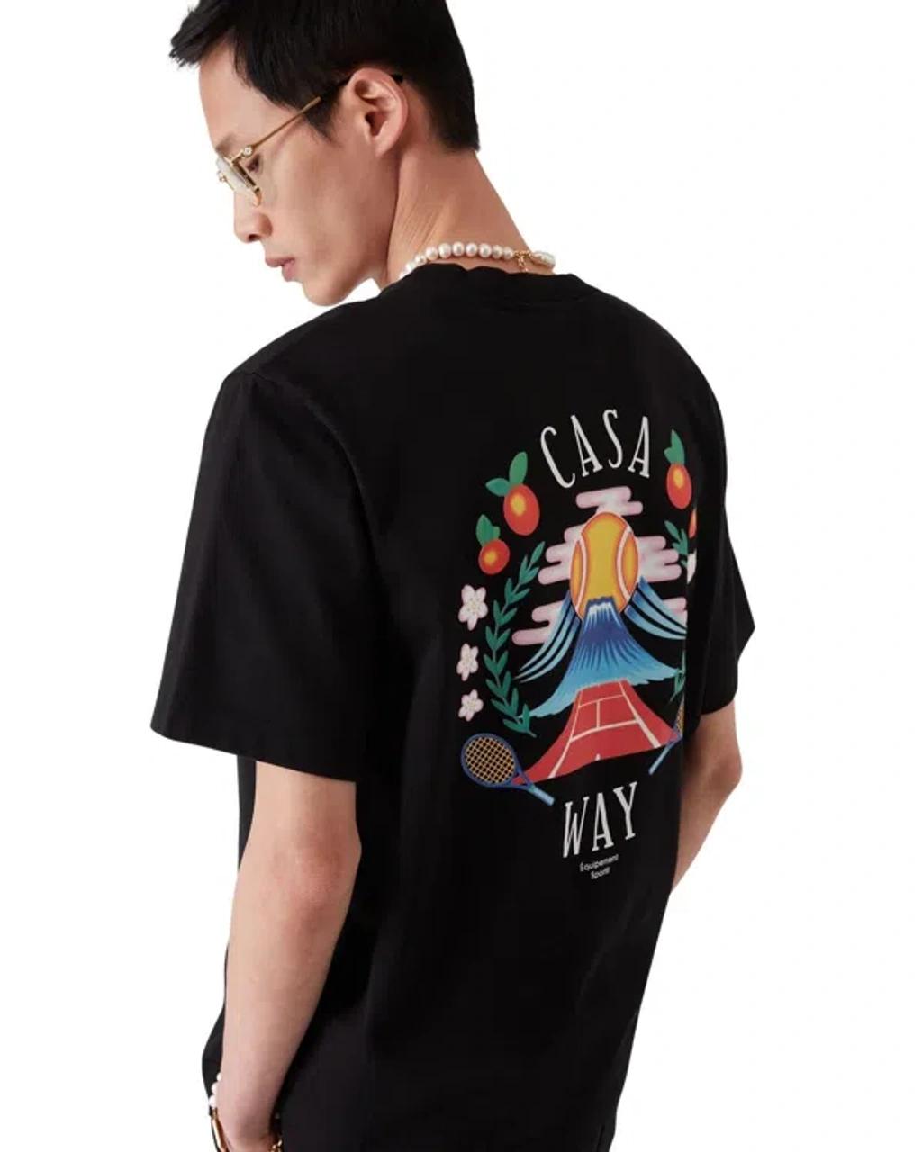 CASABLANCA Mens Casa Way Mountain Brand-print Cotton-jersey T-shirt In Black Product Image