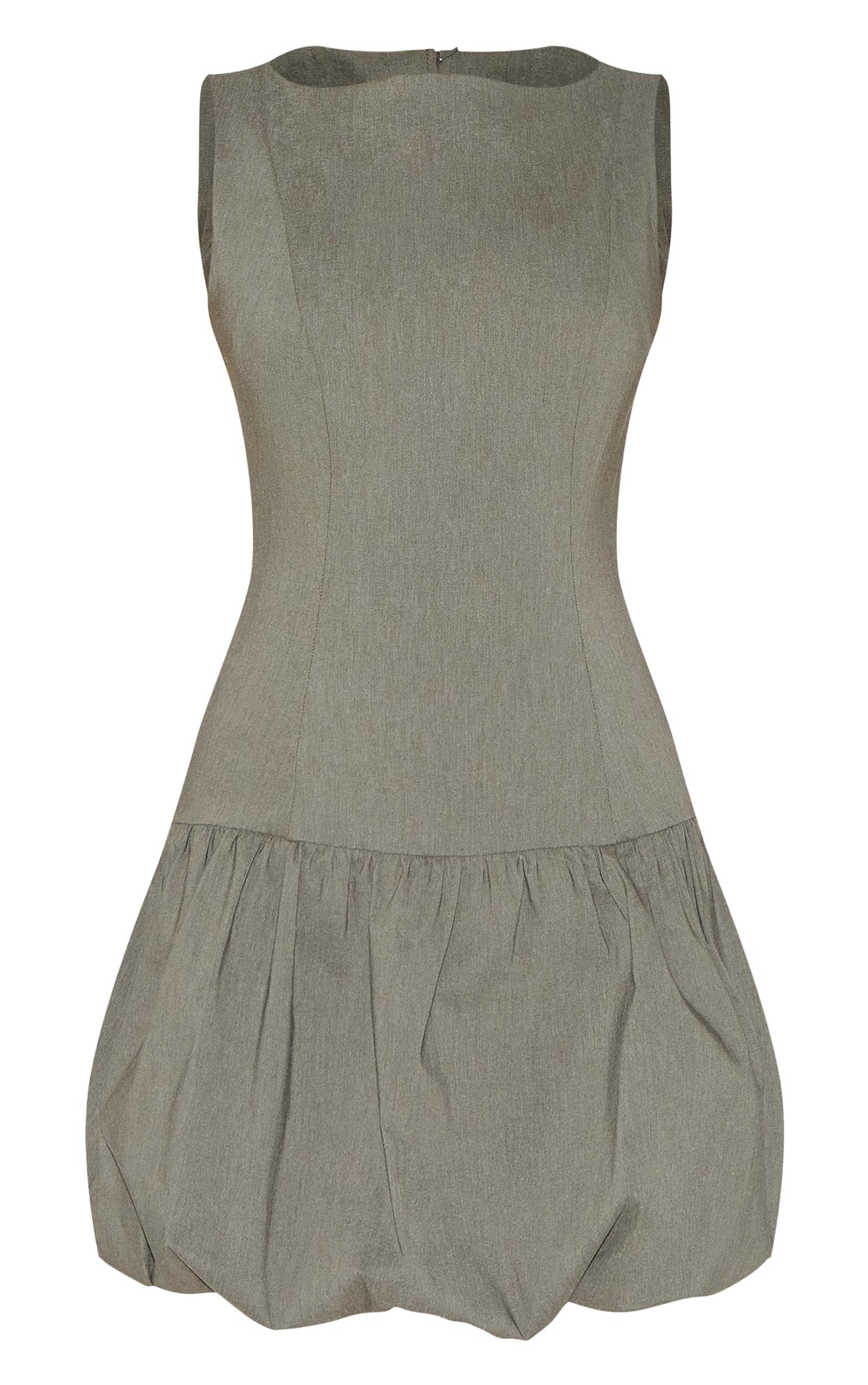 Khaki Stretch Woven Puffball Dress Product Image