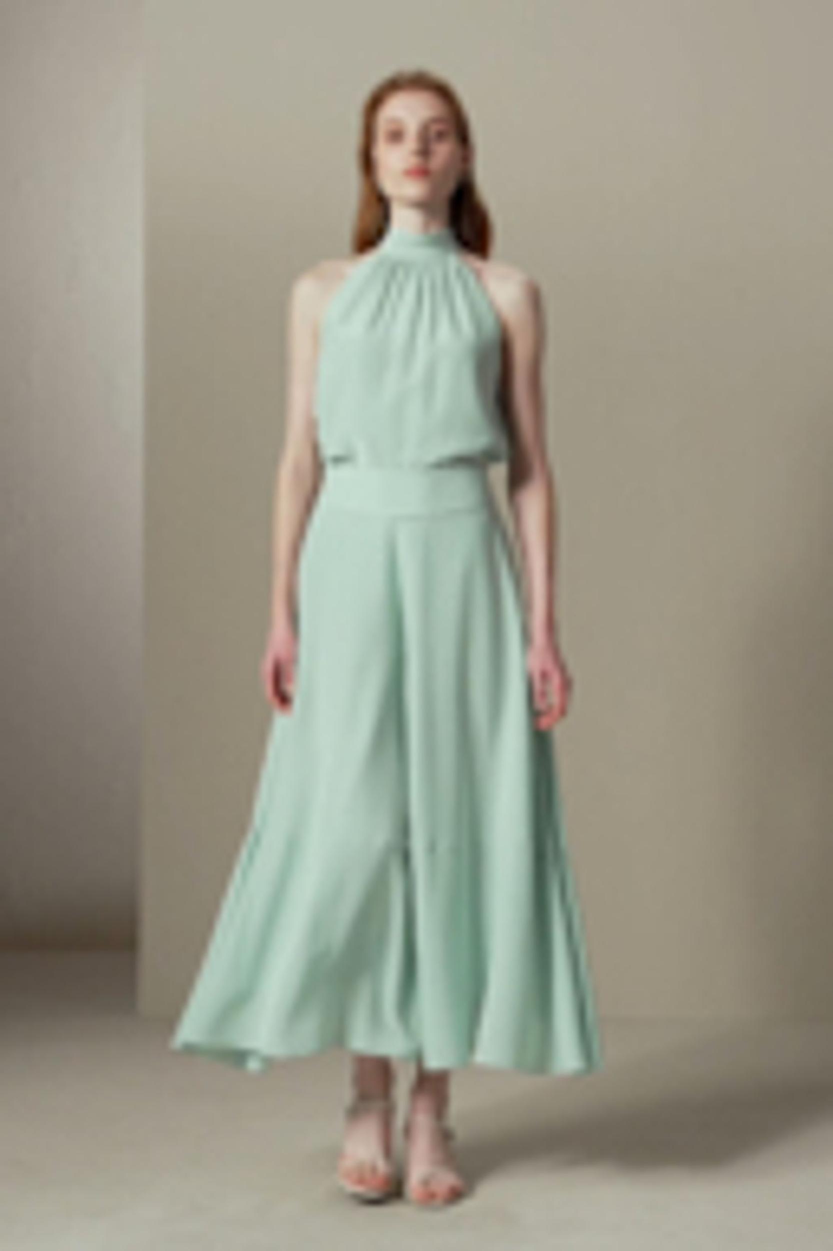 LILYSILK Women's Silk Cr¨ºpe de Chine Pleated Halter Top in Mint Green, Size 4 Product Image