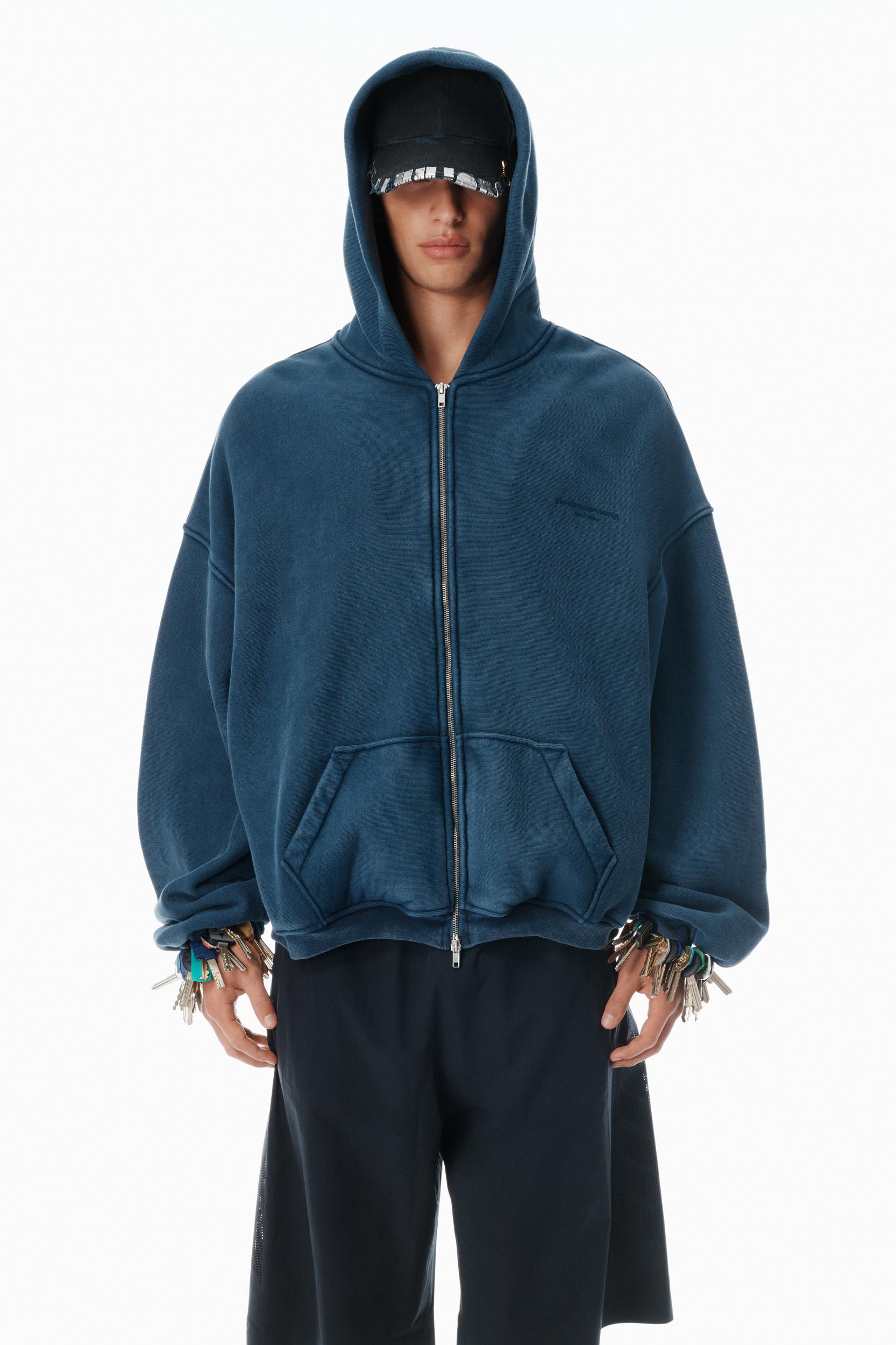 Navy Cotton Logo Zip-up Hoodie Product Image