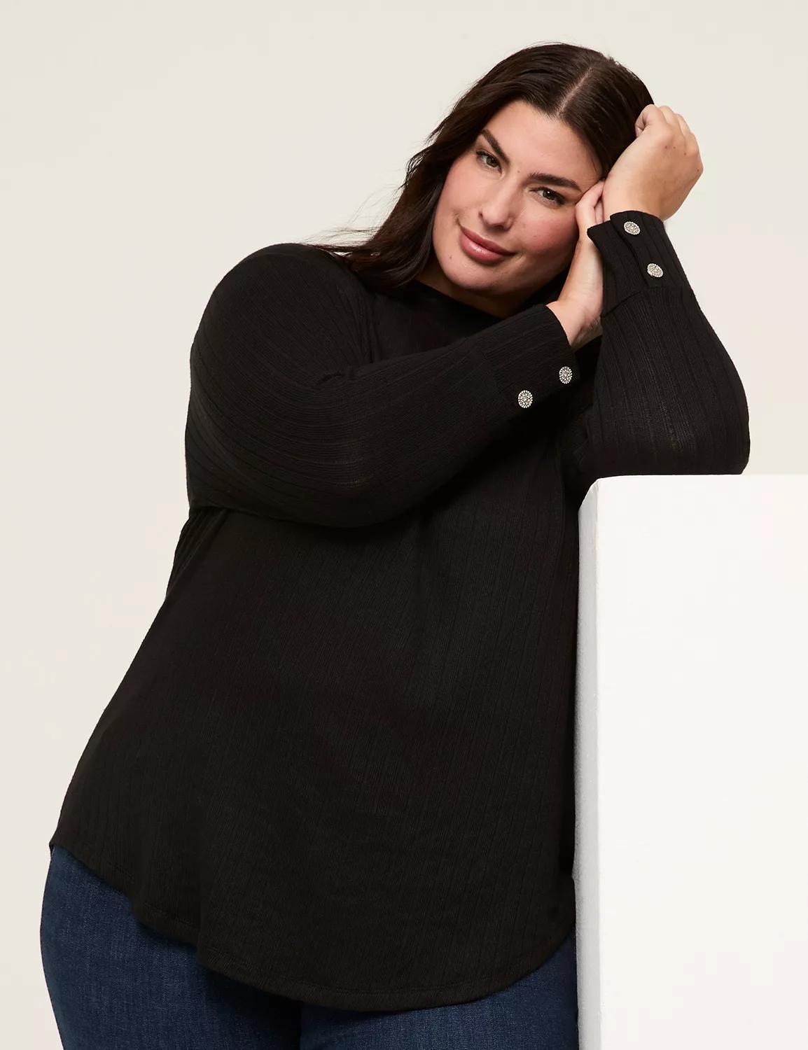 Mock-Neck Button-Cuff Top Product Image