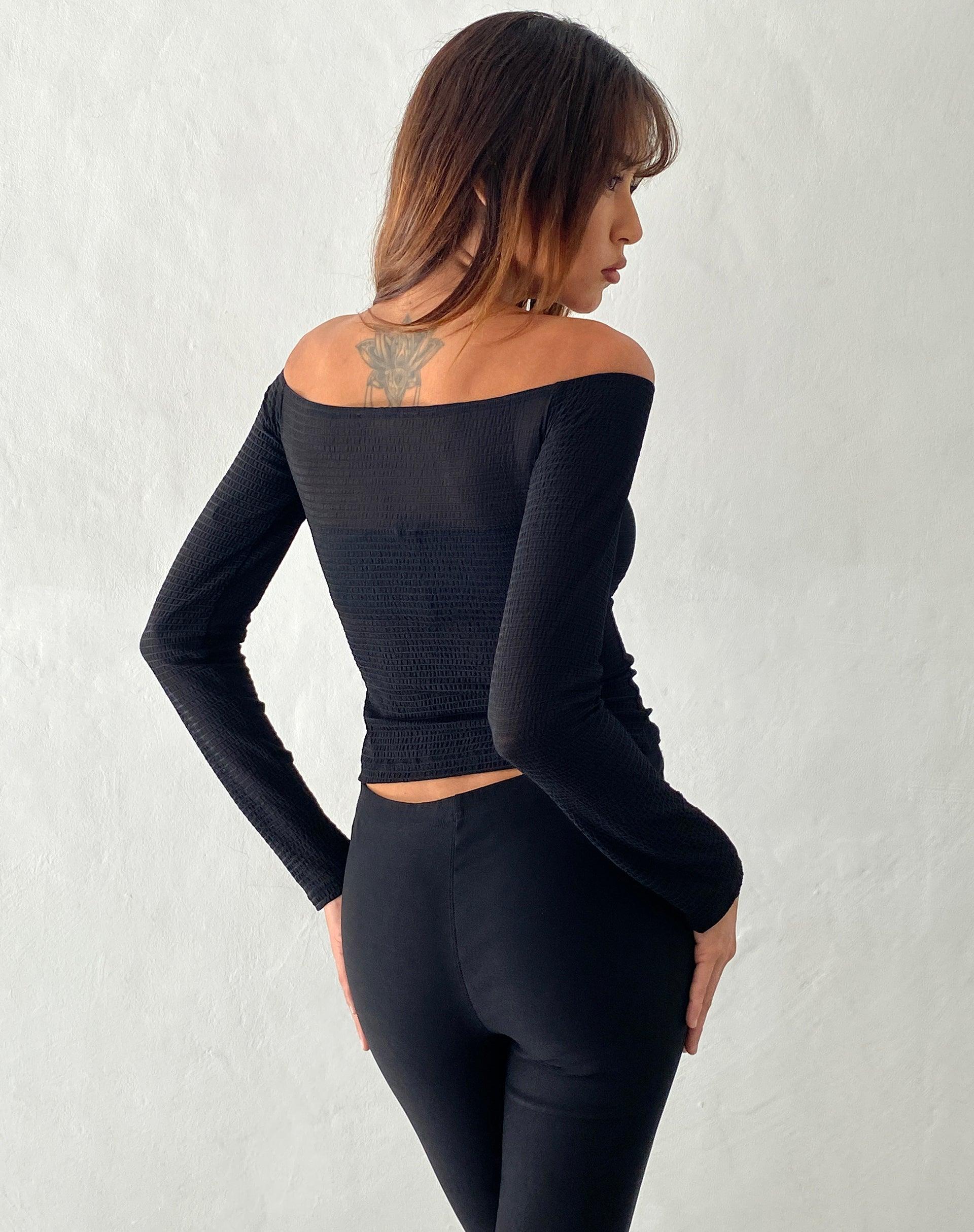 Alondra Long Sleeve Tie Front Top in Textured Black Female Product Image