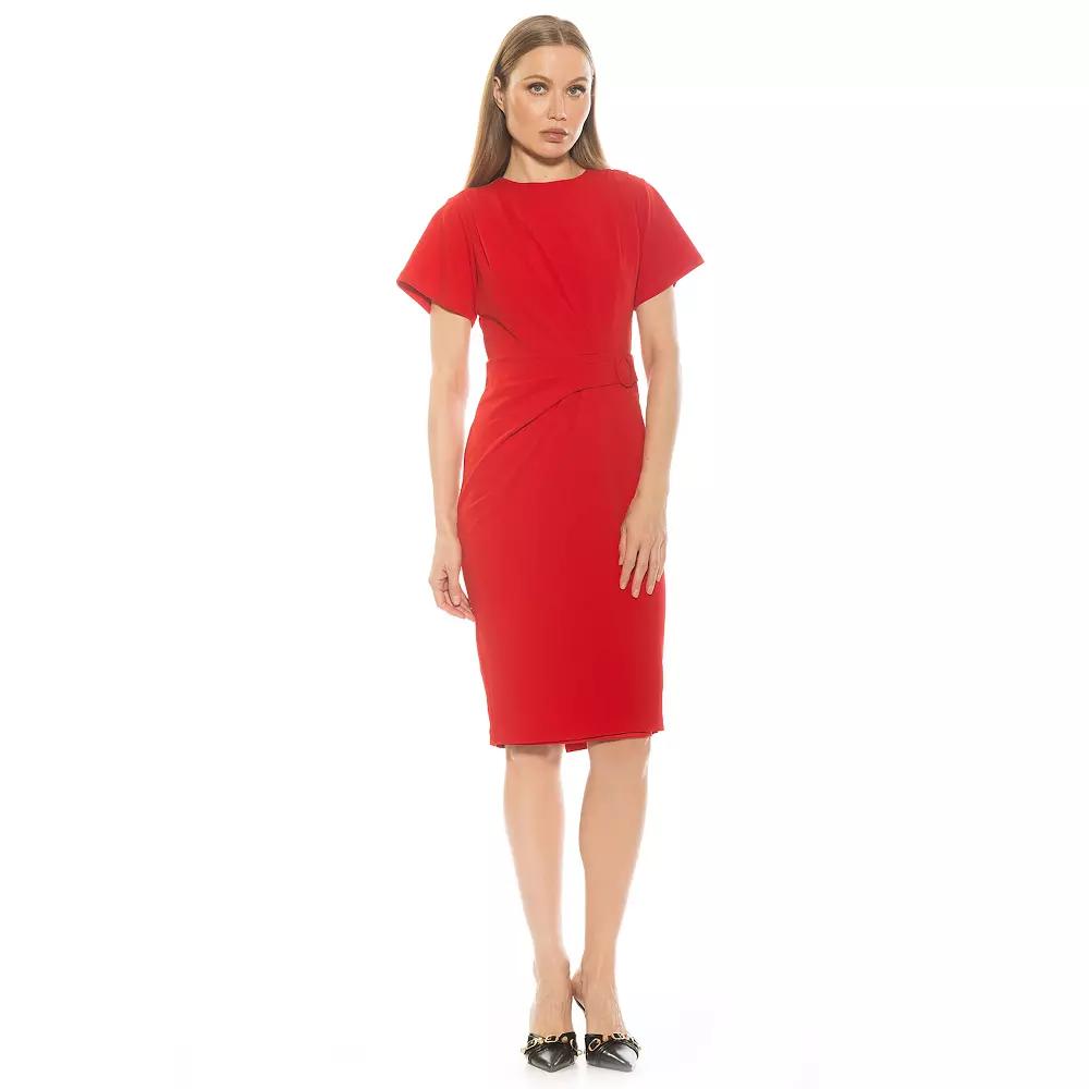 Women's ALEXIA ADMOR Clara Crewneck Draped Short Sleeve Dress,  Product Image