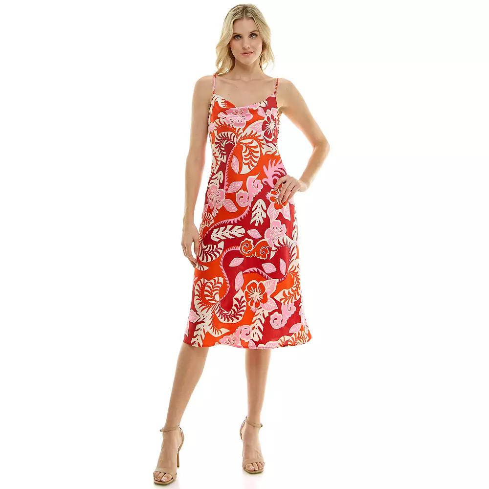 Women's Luxology Scoop Neck Satin Slip Dress, Size: Large, Redred Pink Ivory Product Image