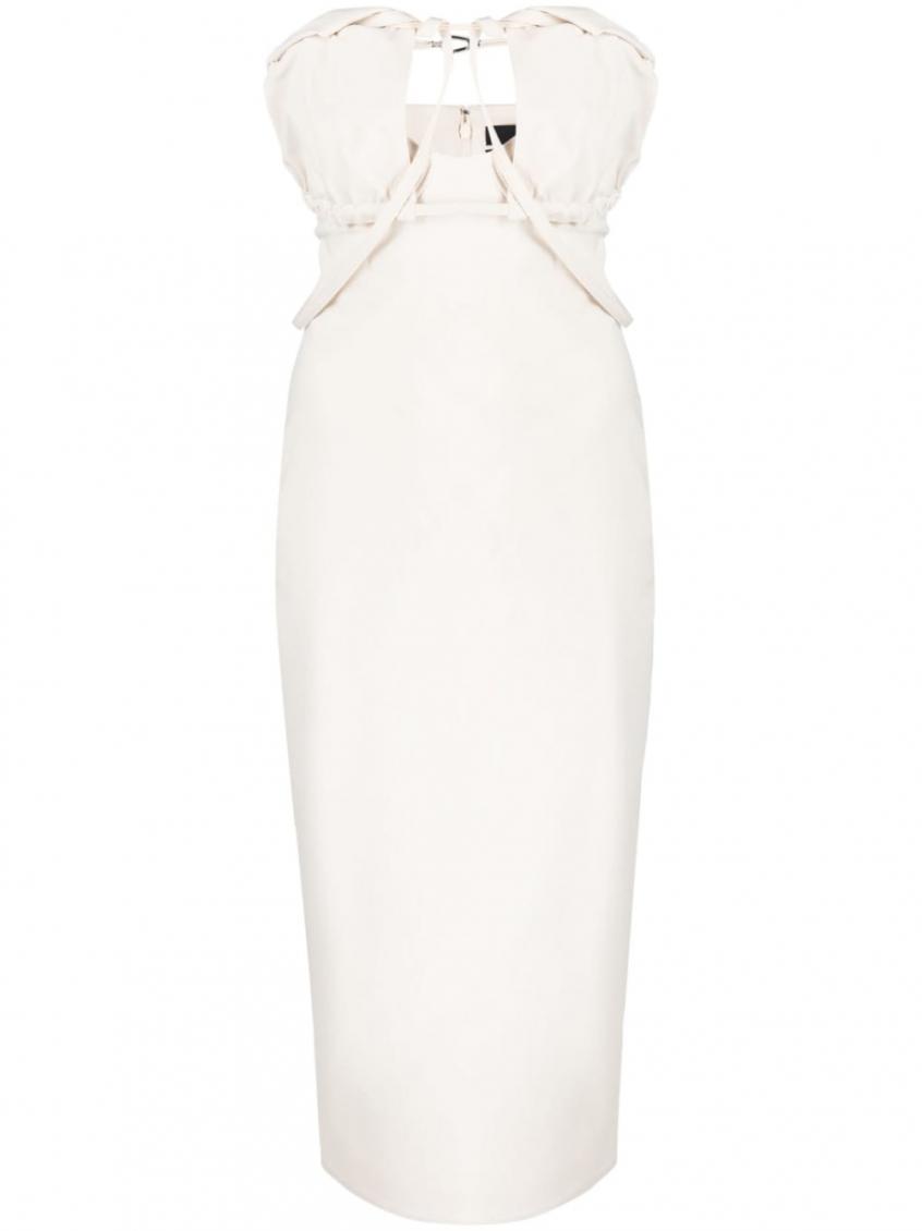 JACQUEMUS Strapless Ruffled Cutout Twill Midi Dress In White Product Image