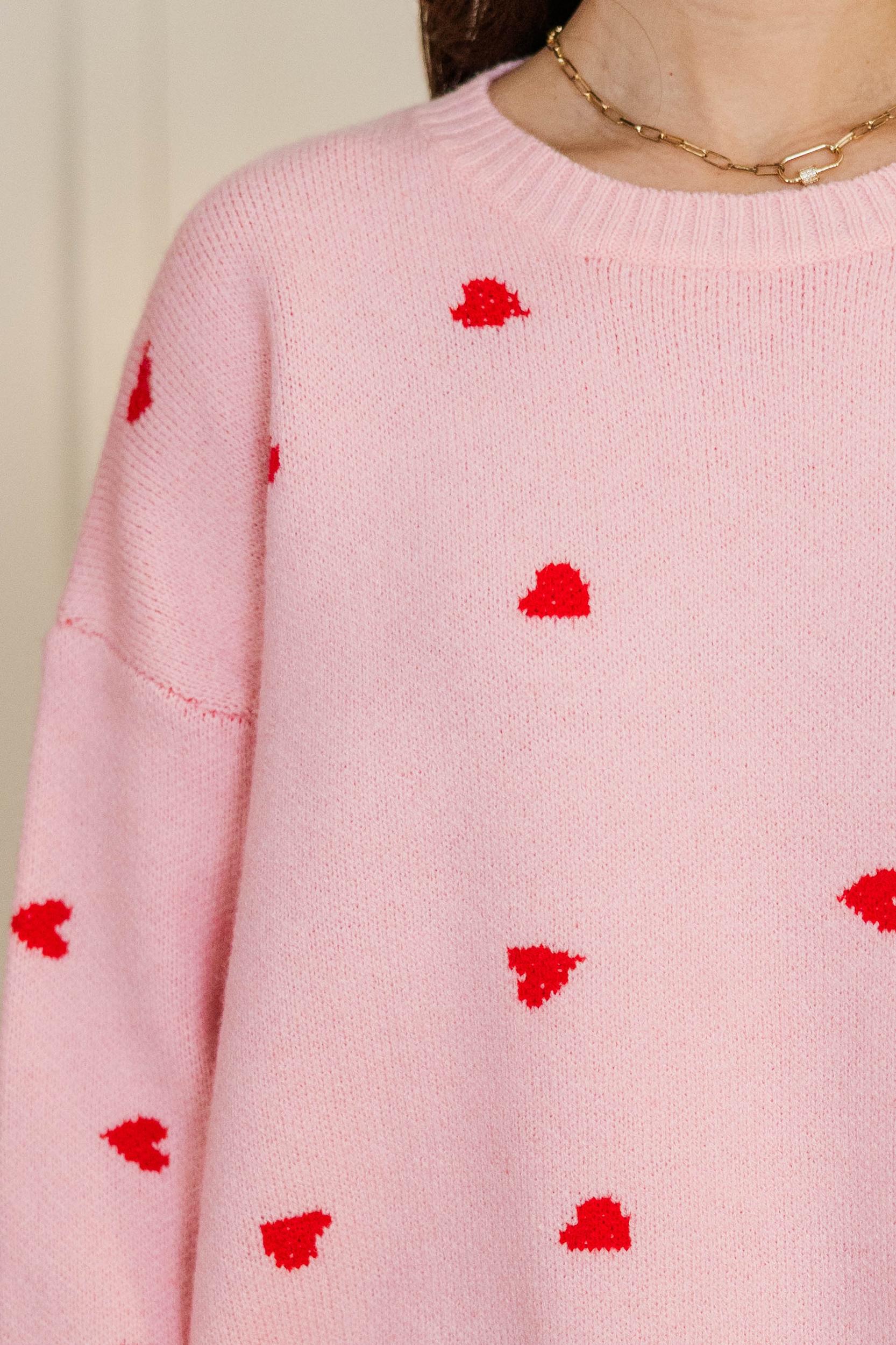 The Cherished Pink Heart Stitched Sweater Female Product Image