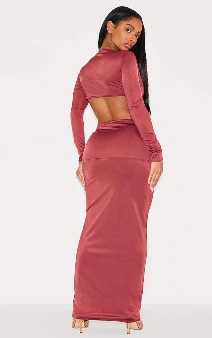 Shape Burgundy Deep Plunge Open Back Maxi Dress Product Image