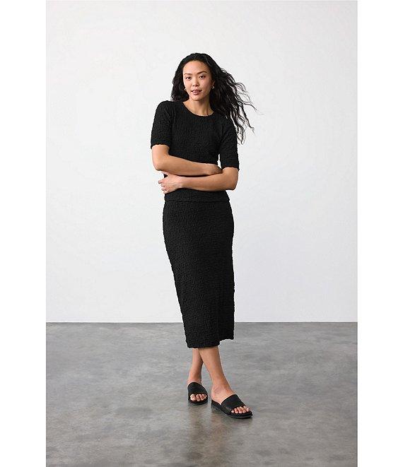 Eileen Fisher Organic Cotton Blend Bubble Jacquard Straight Midi Skirt Product Image