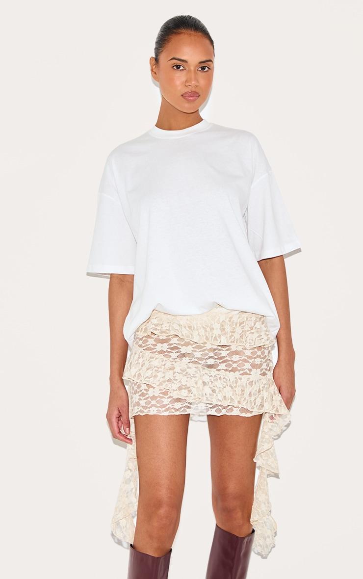 Cream Lace Frill Detail Drapey Mini Skirt Product Image