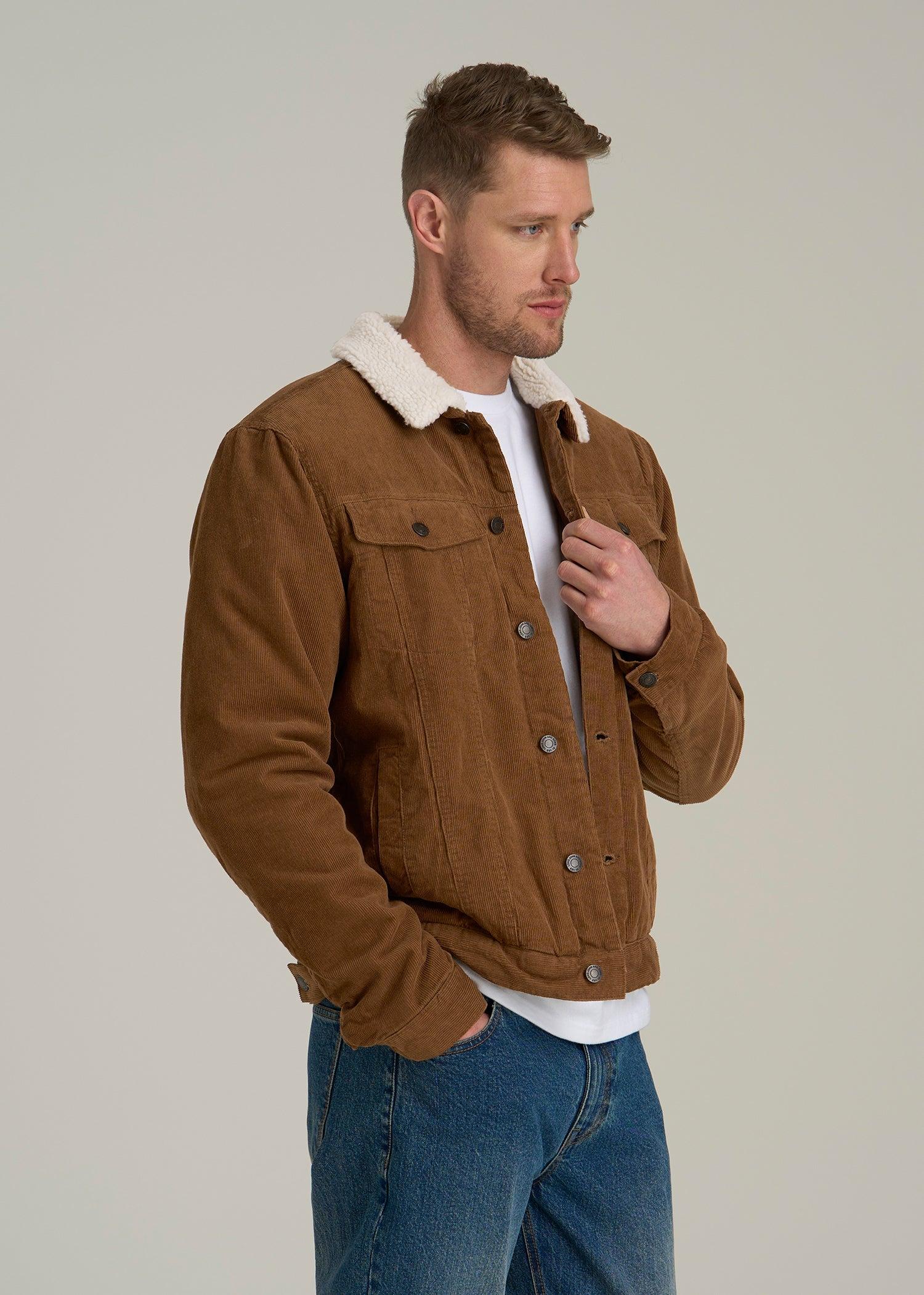 LJ&S Sherpa Corduroy Trucker Jacket for Tall Men in Tan Brown Male Product Image