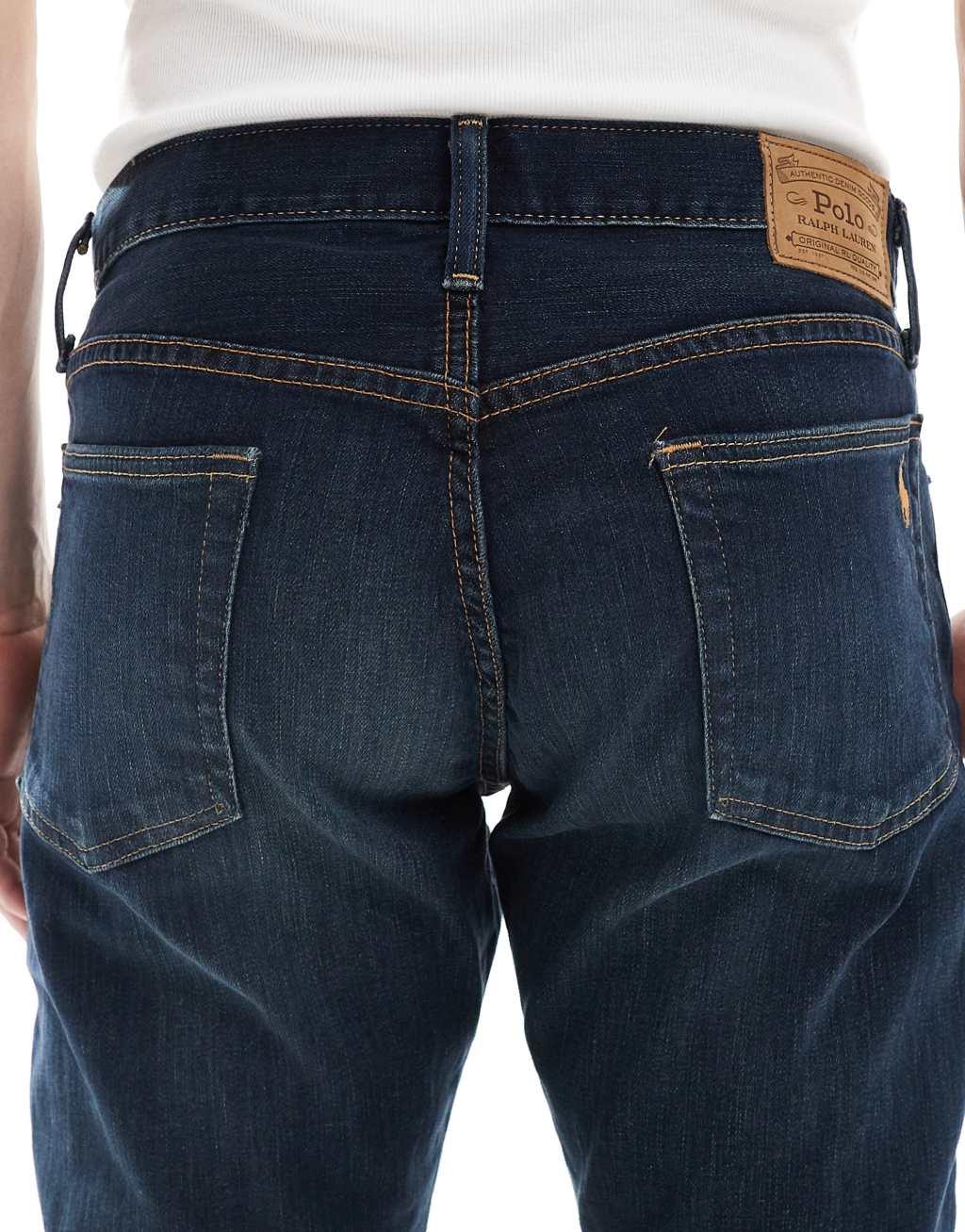 Polo Ralph Lauren Parkside icon logo back pocket low straight fit jeans in dark wash Product Image