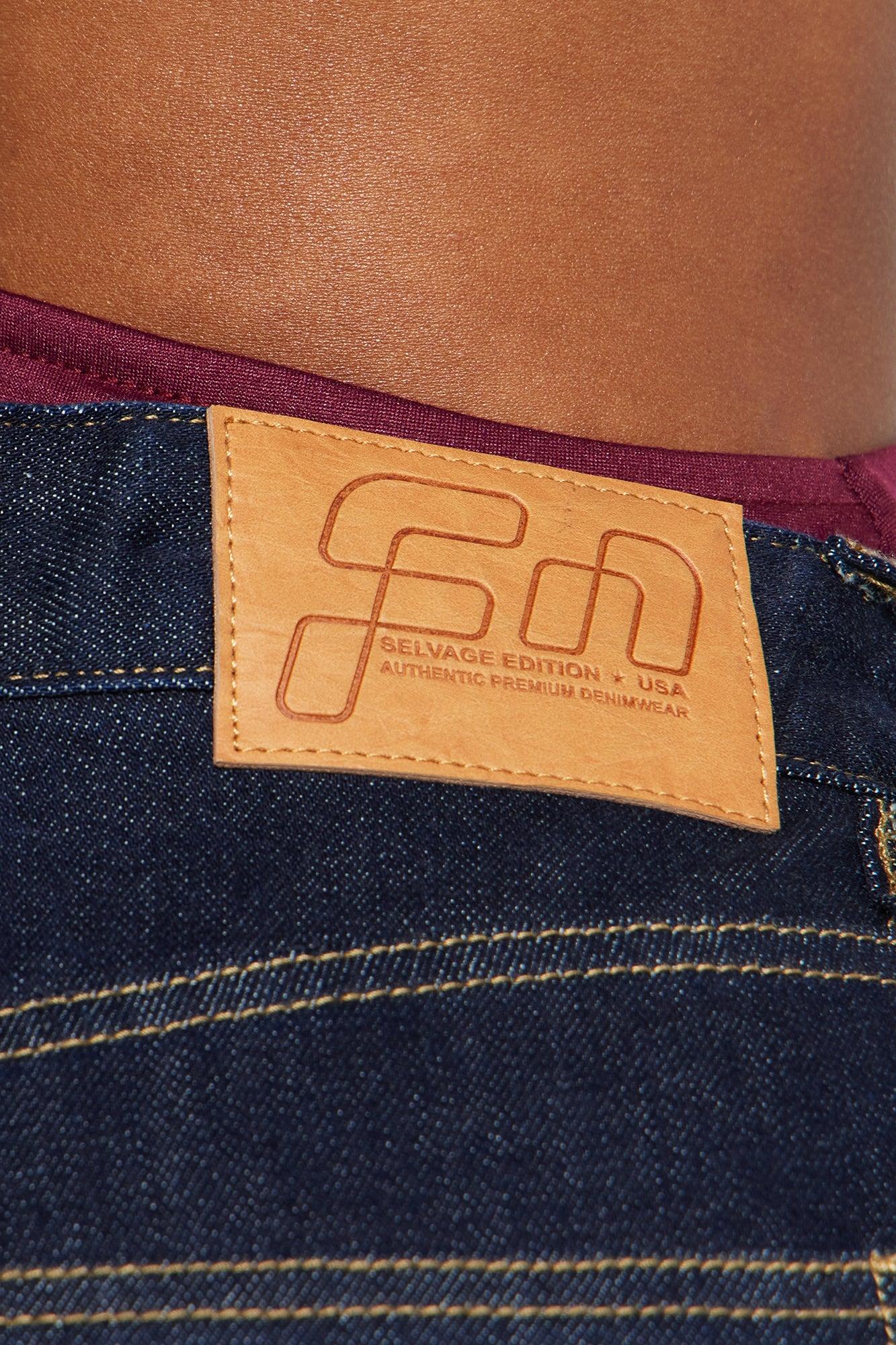 Premium Cuffed Straight Leg Jeans - Dark Wash Product Image