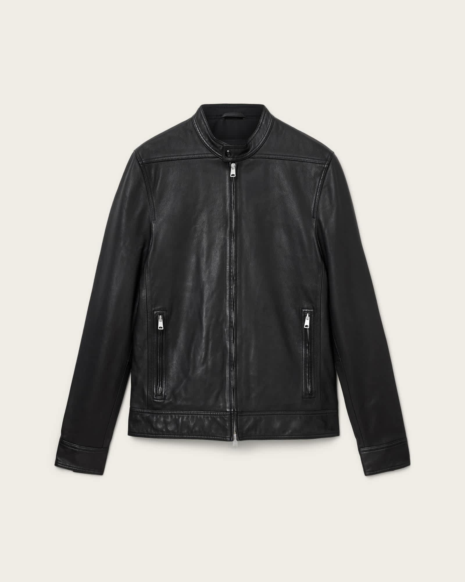 Holt Slim Fit Leather Jacket Black | ALLSAINTS US Product Image