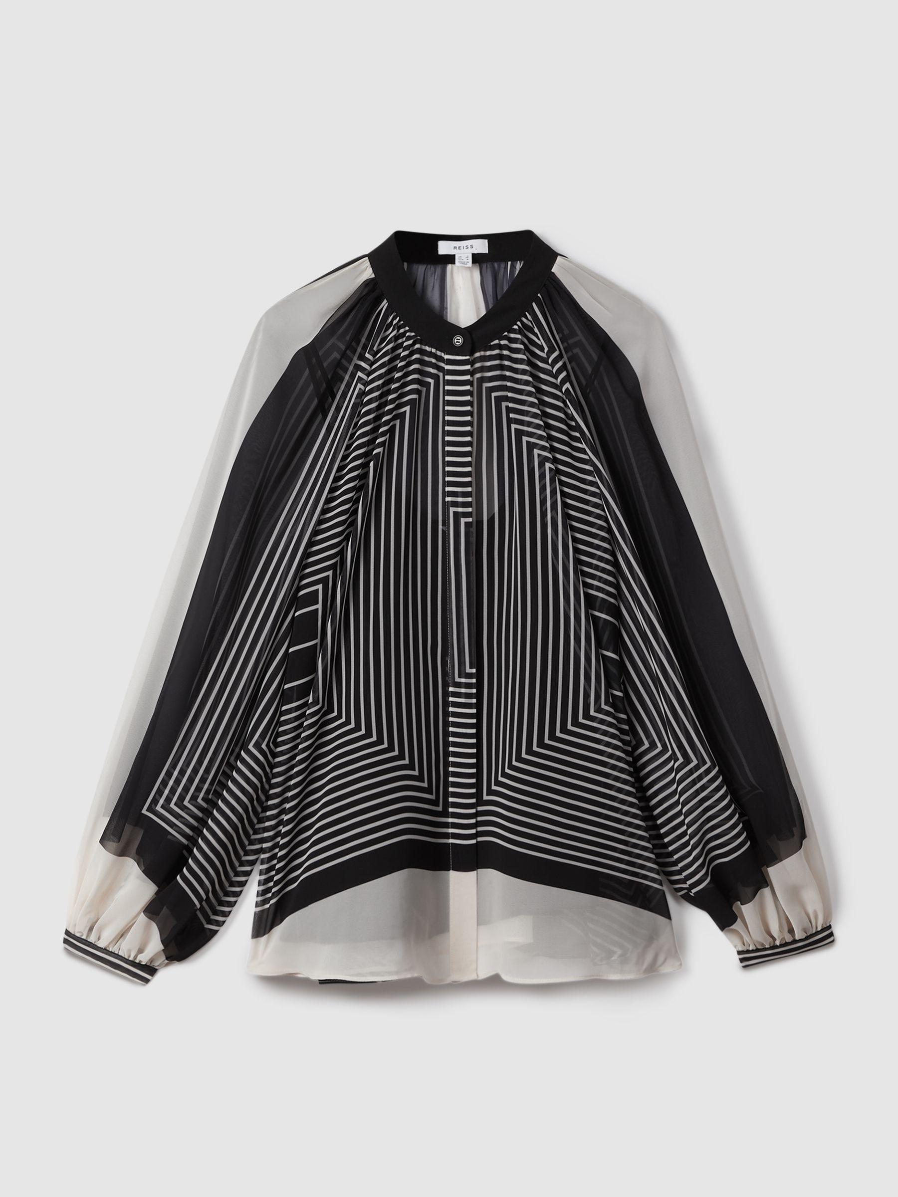 Printed Button-Through Blouse in Black/Cream Product Image