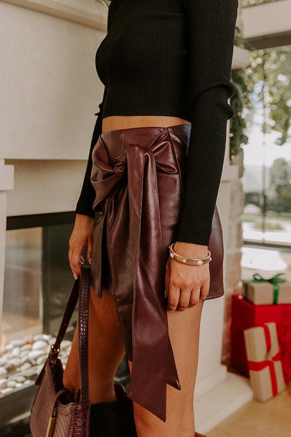 The Amelia High Waist Faux Leather Skort in Windsor Wine Product Image