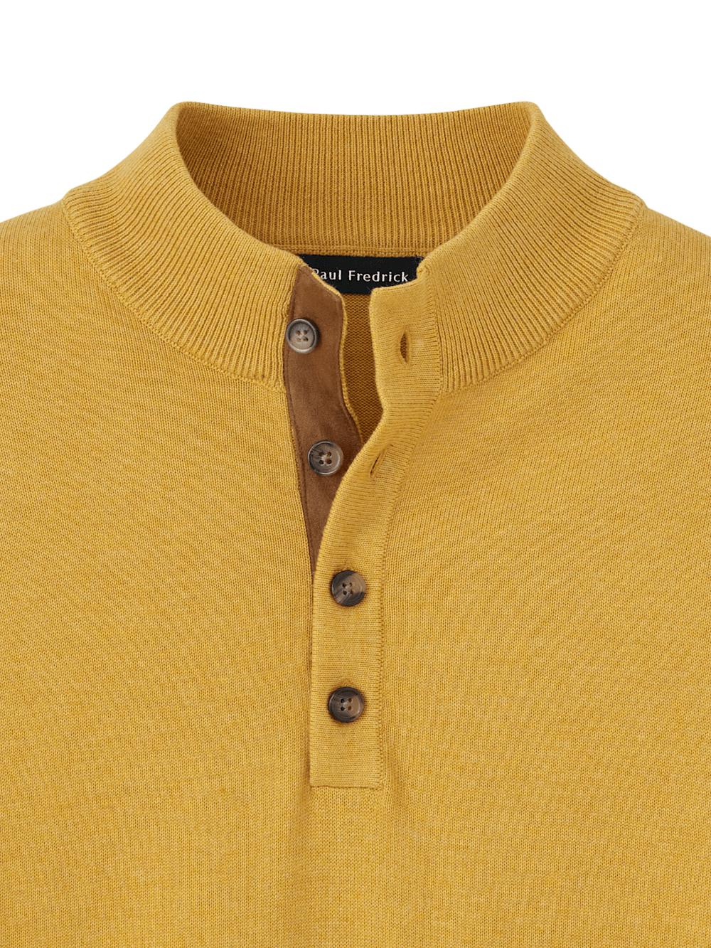 Supima Cotton Four Button Mock Neck Sweater - Mustard Product Image