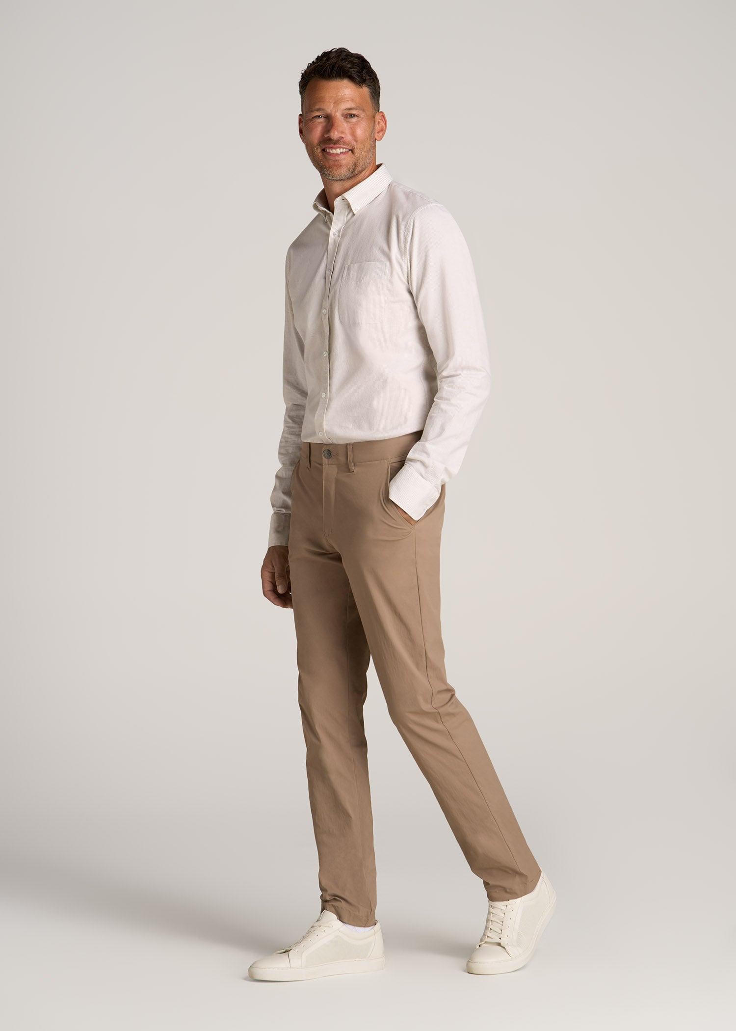 Washed Oxford Shirt for Tall Men in Taupe Mini-stripe Product Image