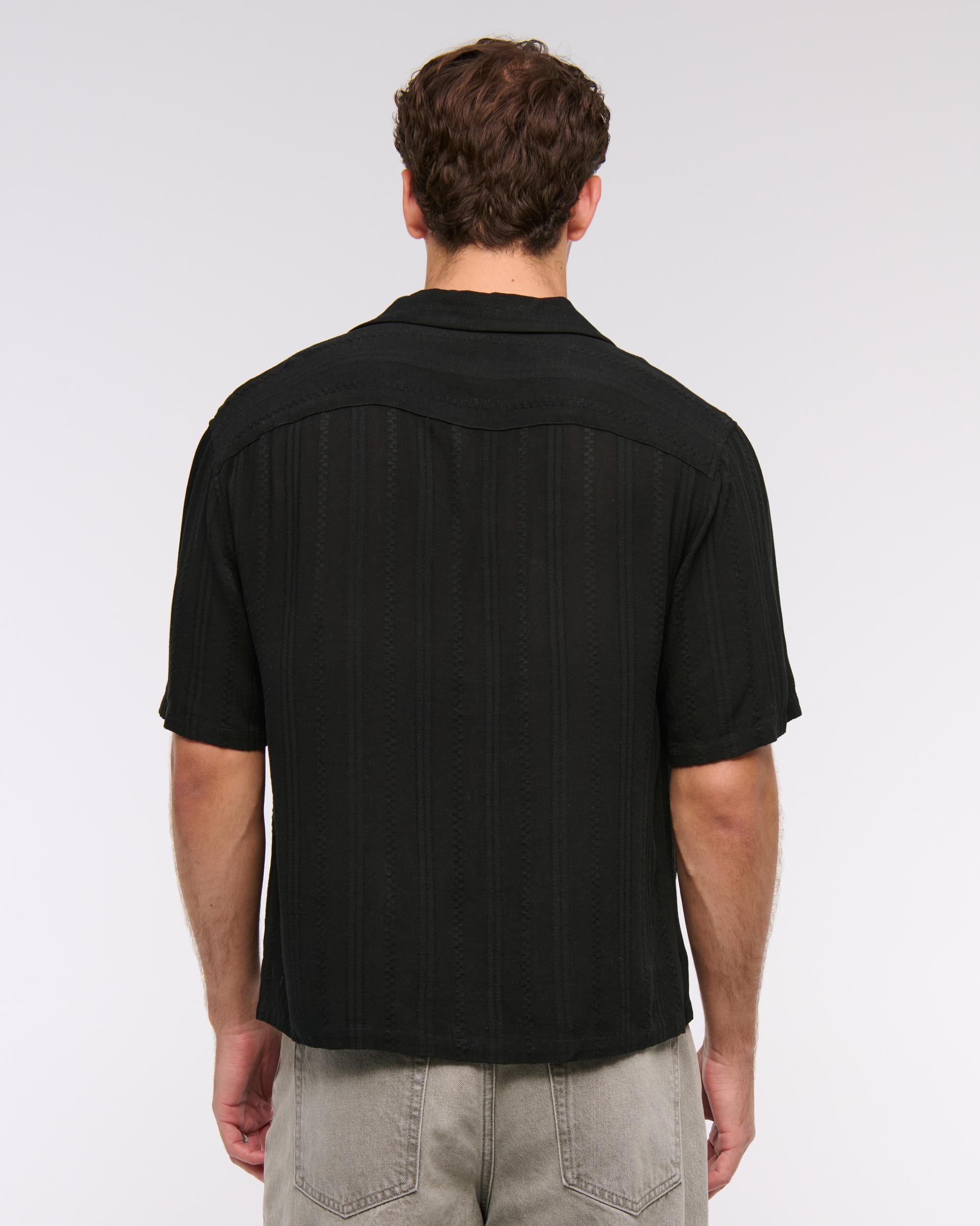 Camp Collar Cropped Button-Up Shirt Product Image