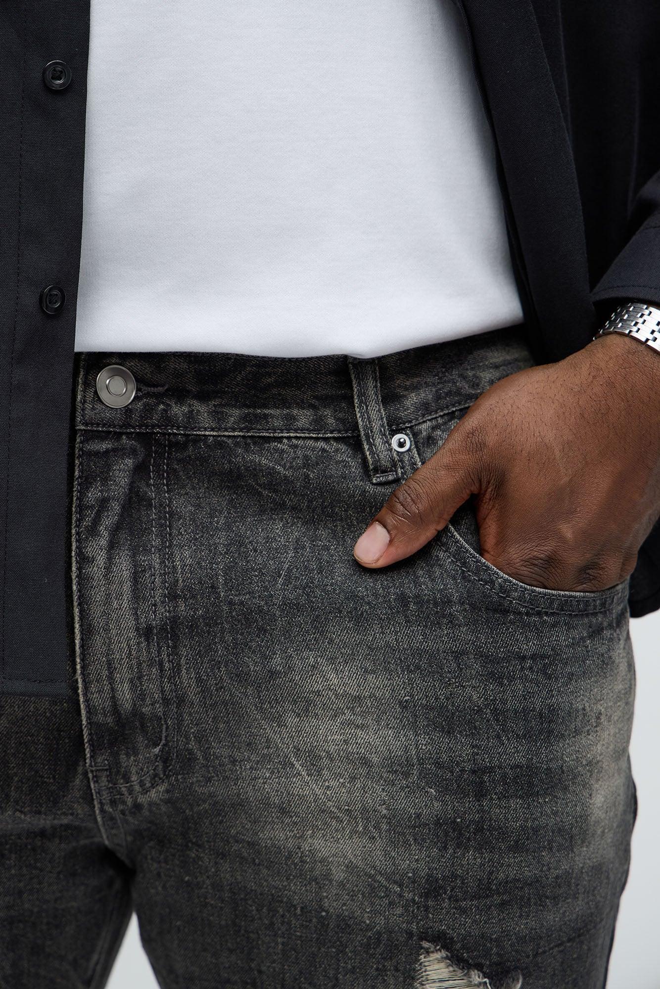 Back In The Valley Distressed Stacked Slim Flare Jeans - Black Wash Product Image