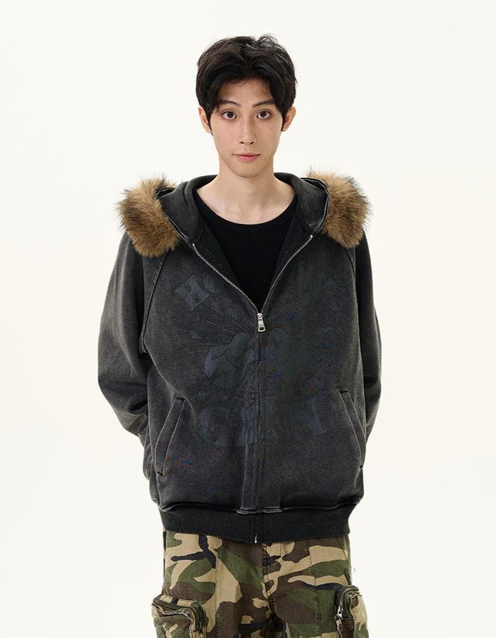 RT No. 11996 FUR GRAPHIC ZIP-UP HOODIE Product Image