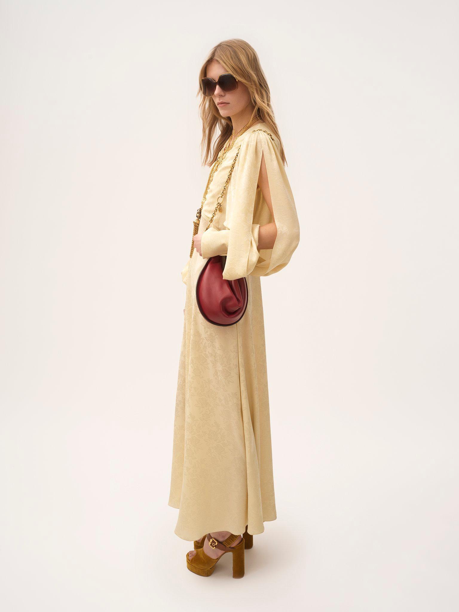 Ruched long dress in silk jacquard Product Image