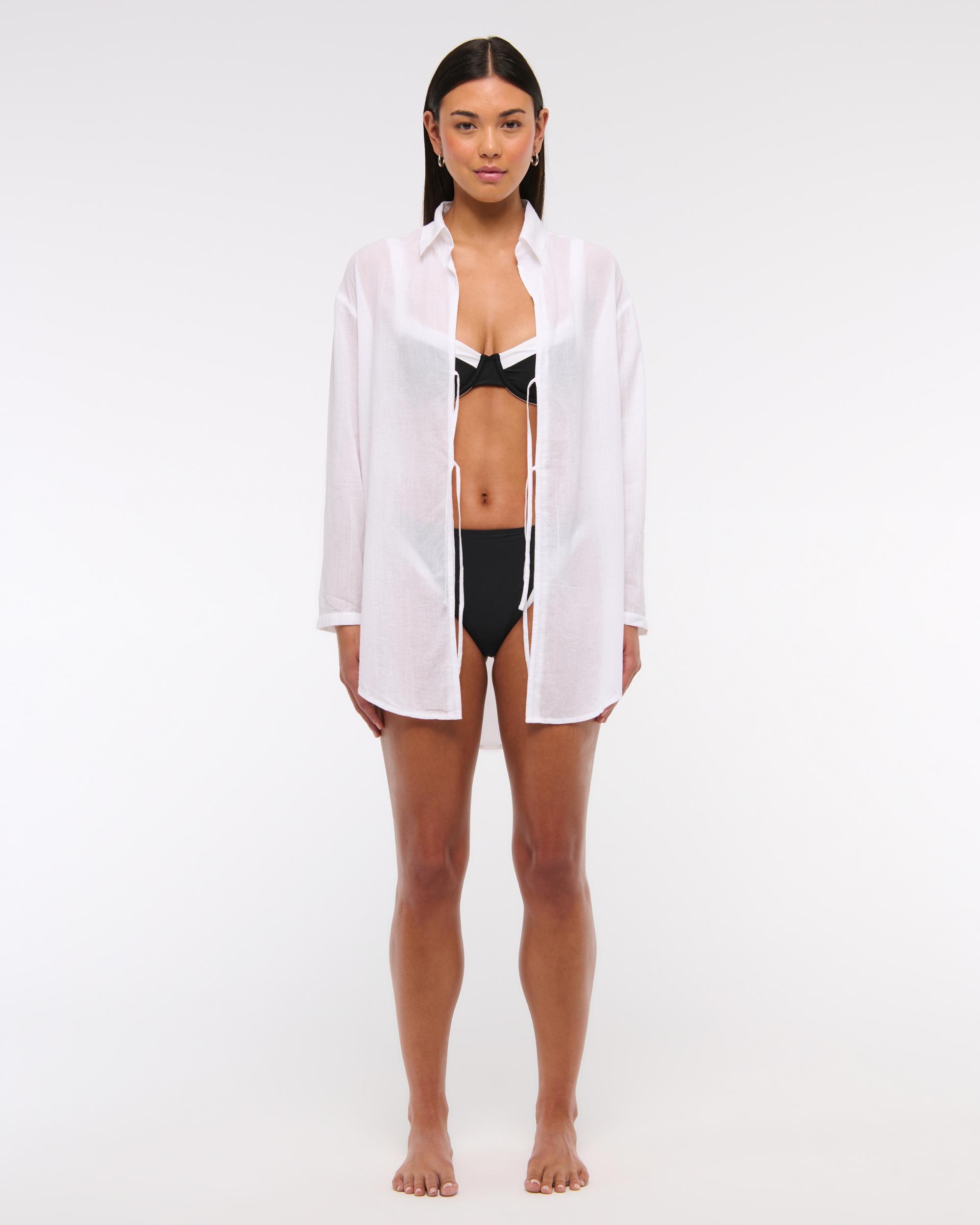 Tie-Front Shirt Dress Coverup Product Image