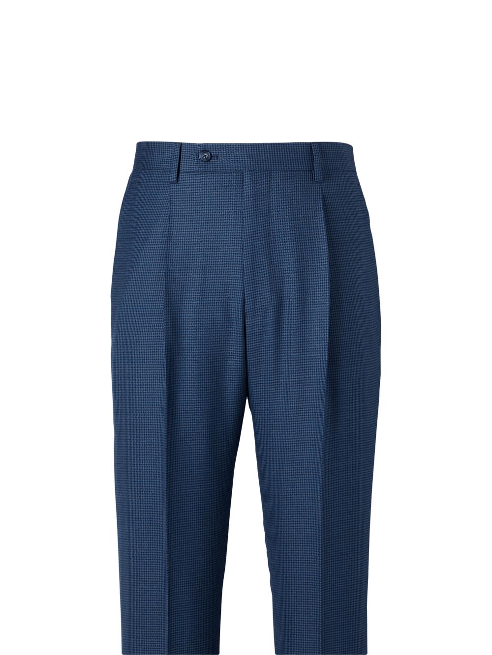 Wool Houndstooth Single Pleat Suit Pants - Blue Product Image