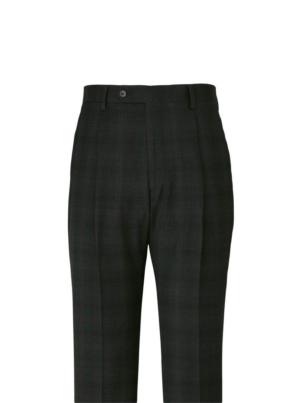 Wool Stretch Plaid Single Pleat Suit Pants - Dark Olive Product Image