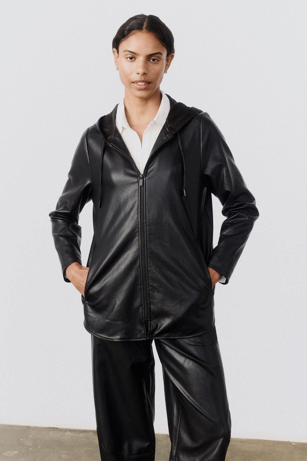 Vegan Leather Hooded Jacket Product Image