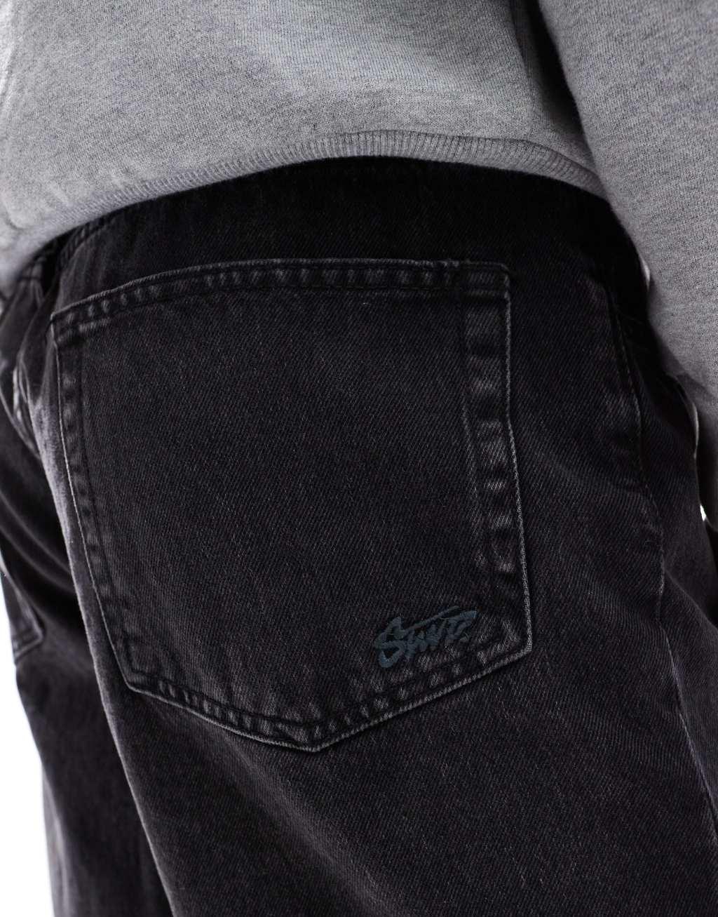 Pull&Bear baggy fit denim shorts in black Product Image