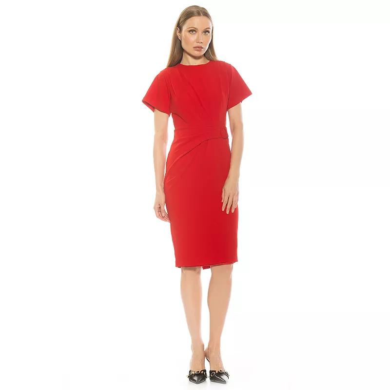 Women's ALEXIA ADMOR Clara Crewneck Draped Short Sleeve Dress,  Product Image