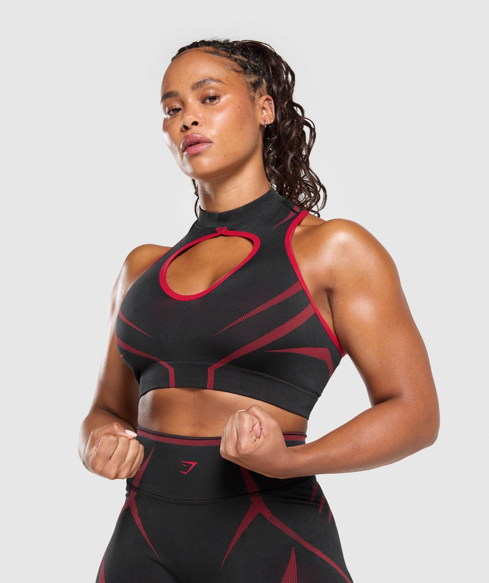 Gymshark Apex Lift Seamless Crop Top - Black/Carmine Red Female Product Image