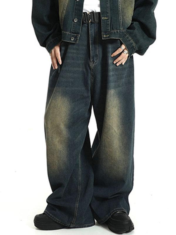 Men's Vintage Wash Distressed Loose Jeans Product Image