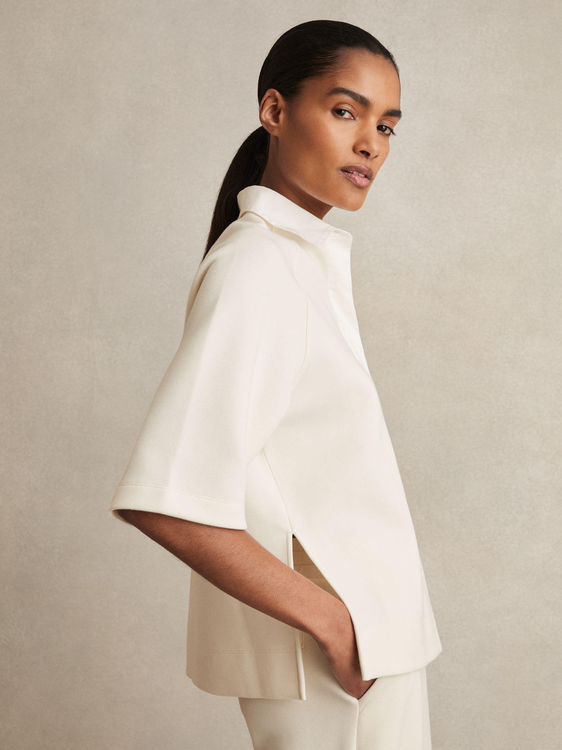 Cotton-Blend Interlock Collar Sweatshirt in Ivory Product Image