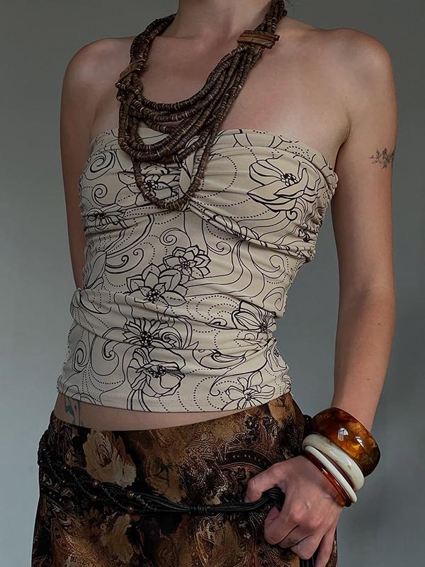 Retro Printed Strapless Bandeau Top Product Image
