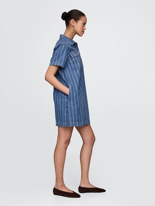 UltraSoft Denim Stripe Popover Mini Dress Product Image