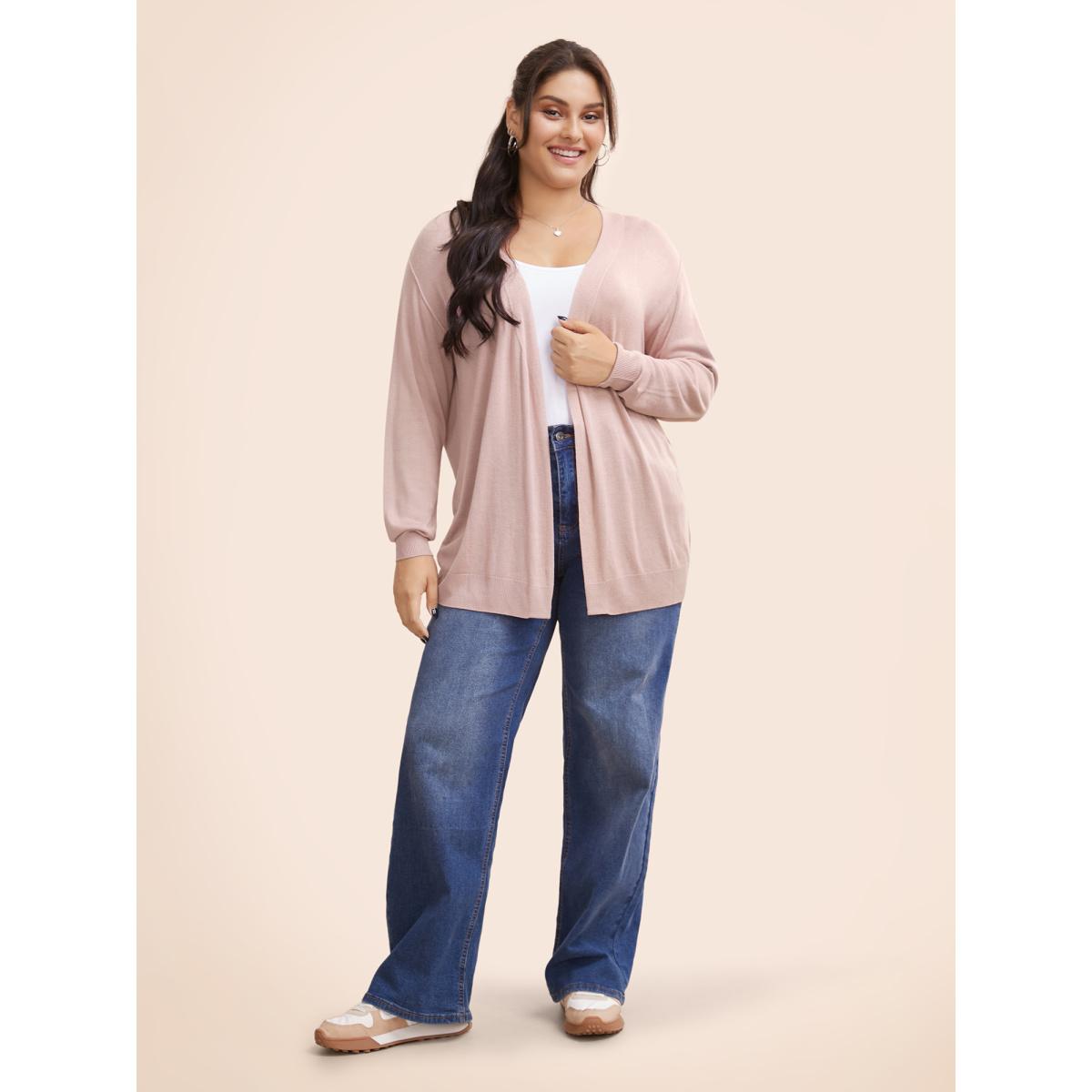 Plus Size Supersoft Essentials Solid Open Front Loose Cardigan DustyPink Women Casual Loose Long Sleeve Everyday Cardigans BloomChic 10/M Product Image